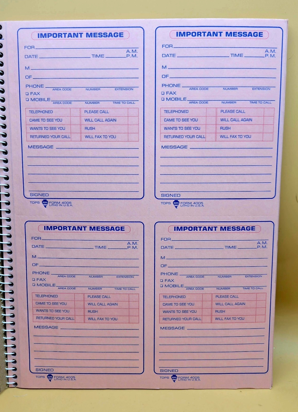 VTG TOPS Phone Message Important Message Book 200 Carbonless Duplicate 4005 NEW