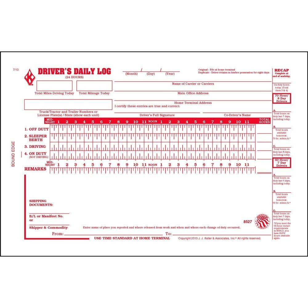Driver Daily Log Book 10-pk. with DVIR & Recap, 2-Ply with Carbon, 8.5″ x 5.5″