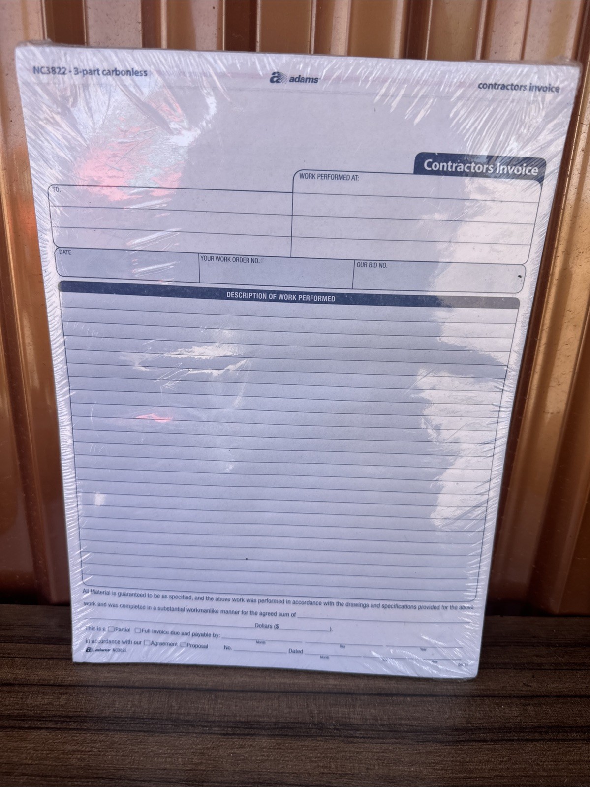 Adams 3-Part Carbonless Contractors Invoice Forms 8.5″W x 11.44″L 100/Pack (ABF