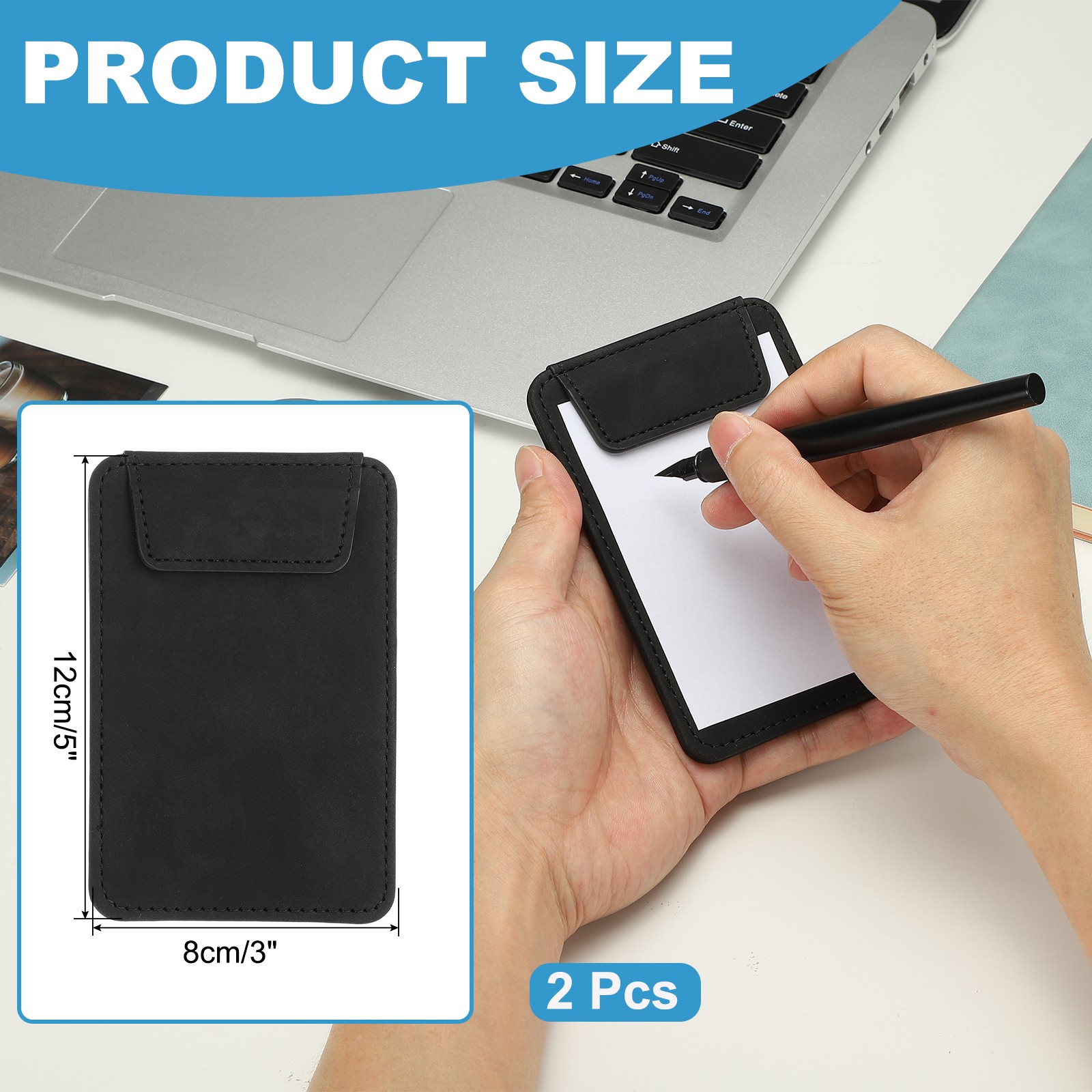 2 Pack Mini Clipboard 5″ x 3″ Leather Small Clipboard with Pen Holder (Black)