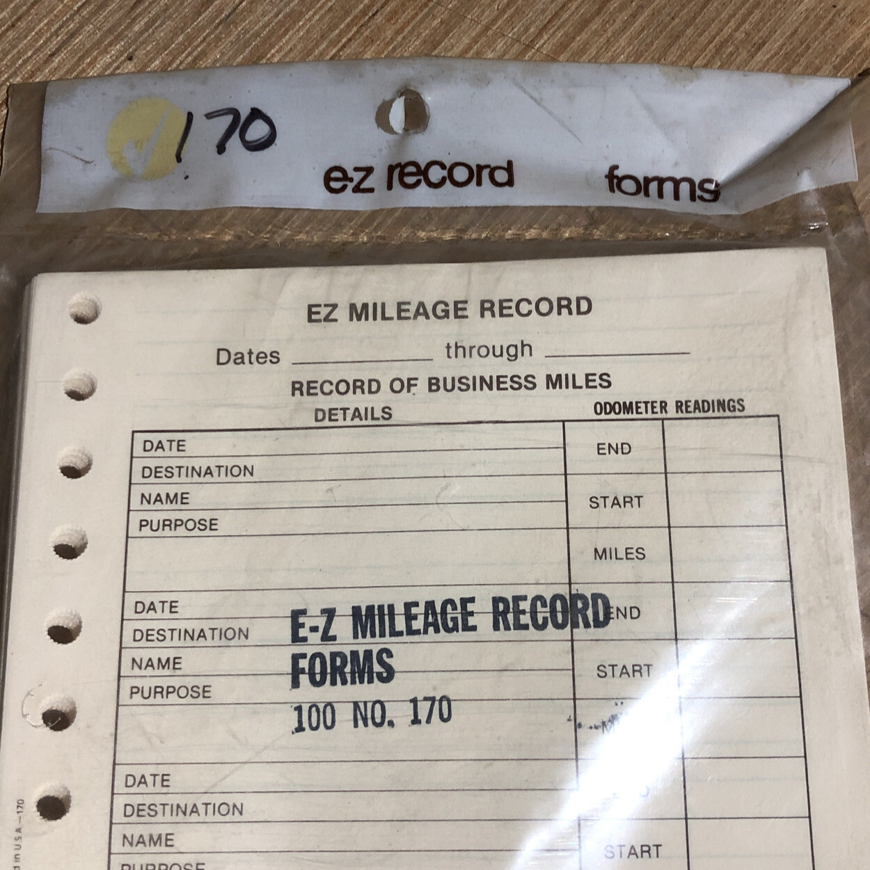 E-Z Mileage Record Refill Forms 100 sheets, No. 170