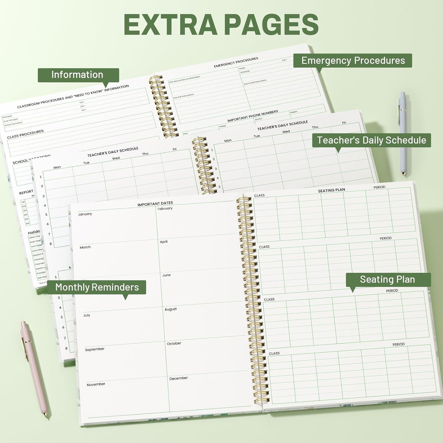 SUNEE Teacher Class Record Book for 11-12 weeks, 36 Names, 8.5×11 Inch, 104 P…