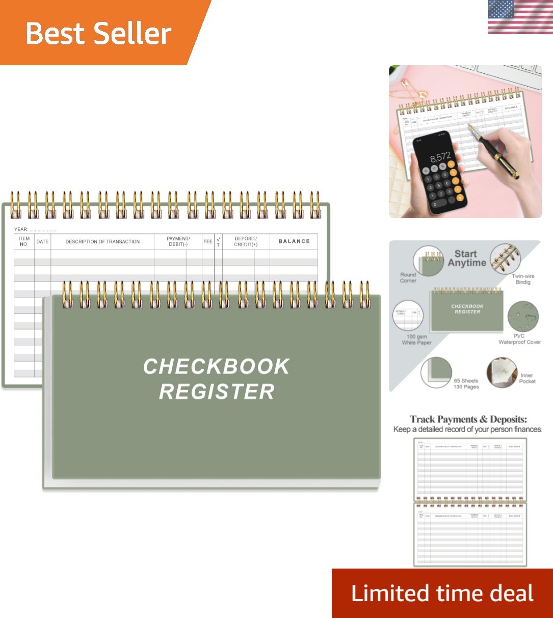 Check Registers for Personal Checkbook – A6 Blank Ledger Transaction Register…