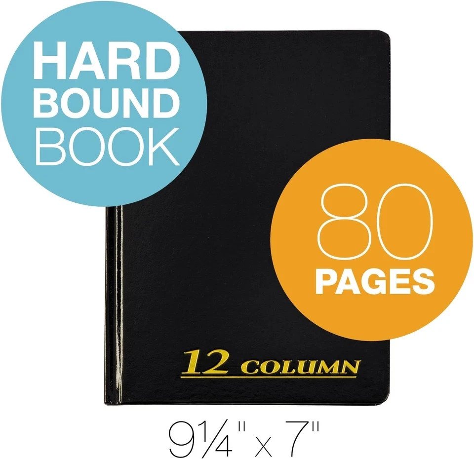 Account Book, 7 X 9.25 Inches, Black, 12-Columns, 80 Pages (ARB8012M)