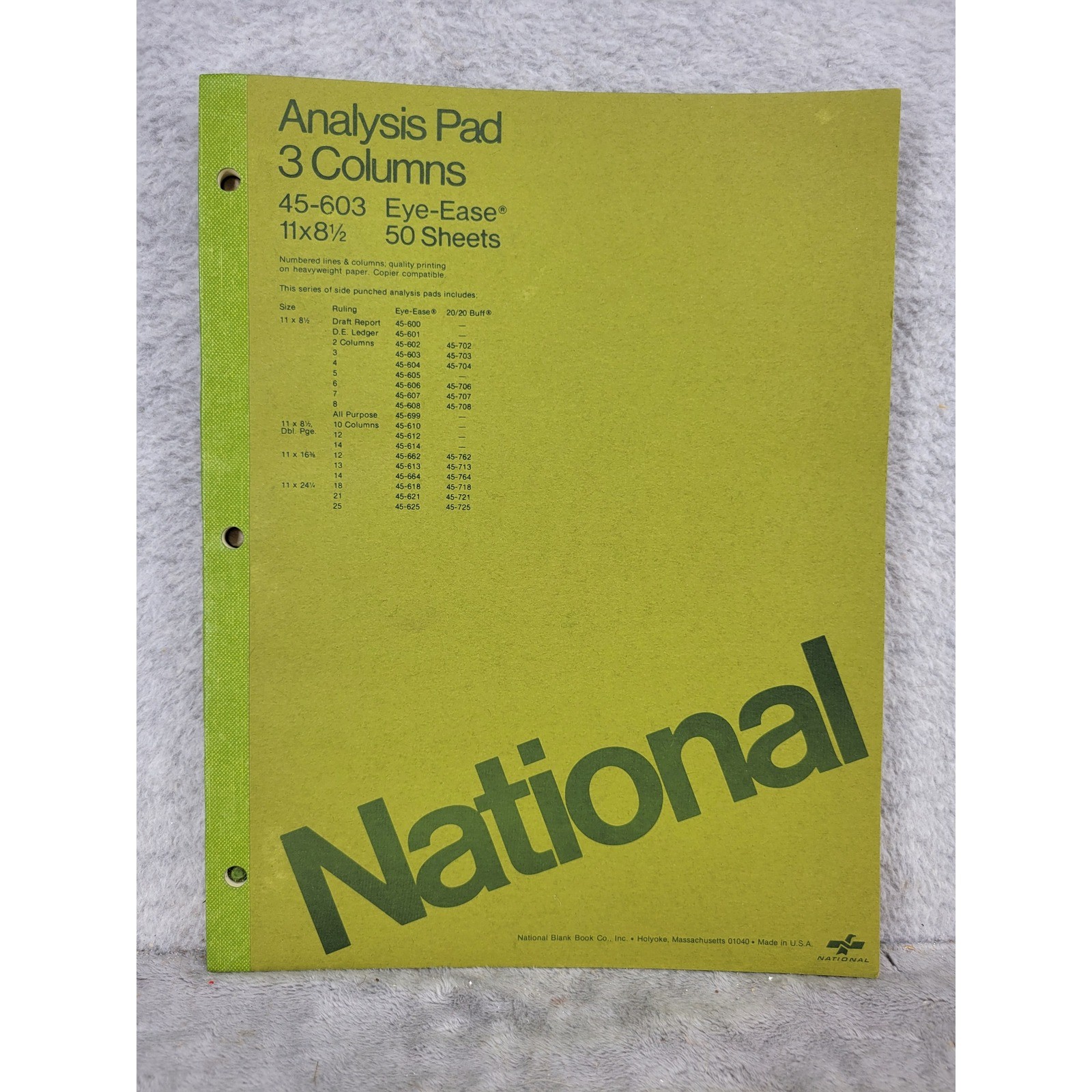 National 45-603 Analysis Pad 3 Columns Eye-Ease 11×8.5 50 Sheets Made in USA