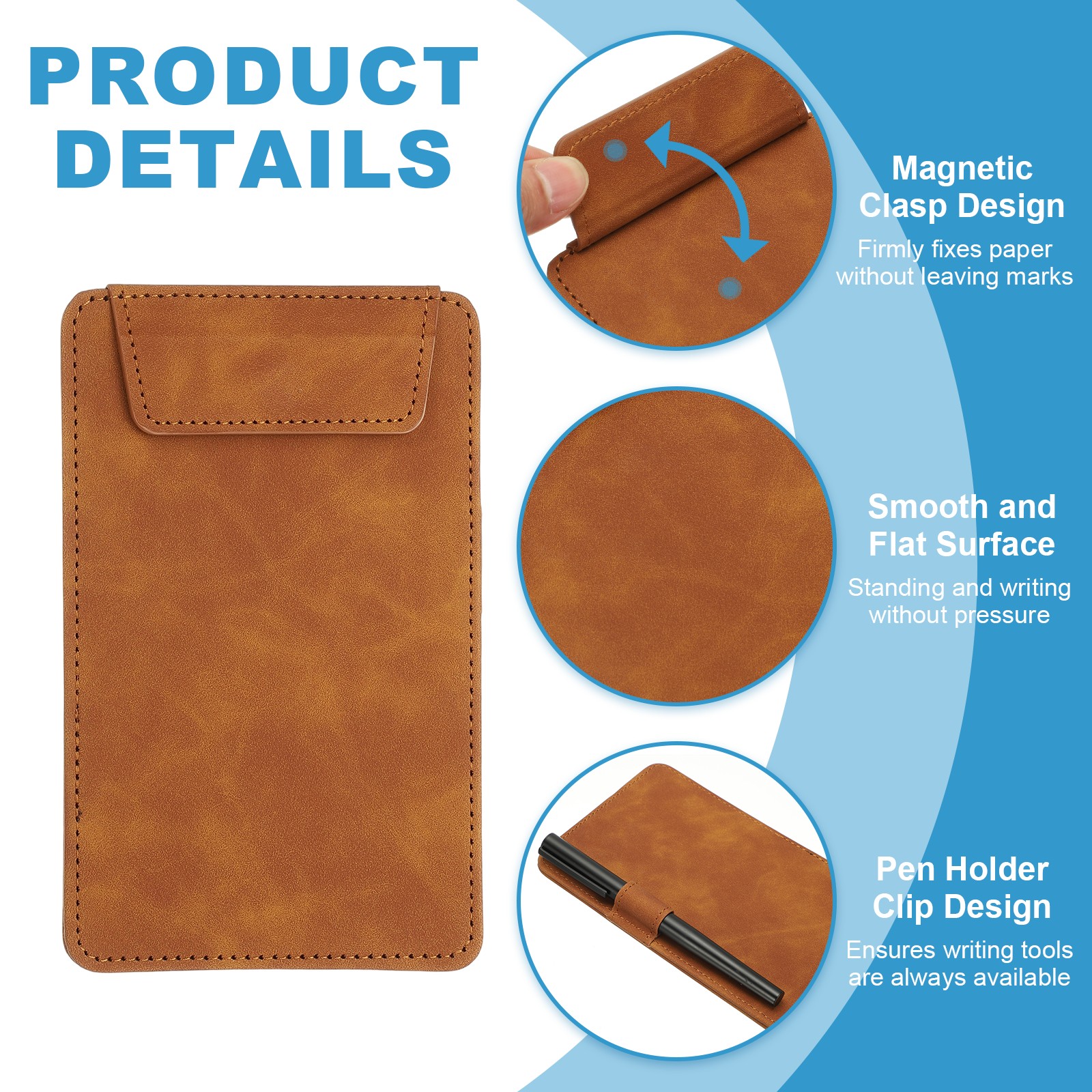 2 Pack Mini Clipboard 6″ x 4″ Leather Small Clipboard with Pen Holder Brown