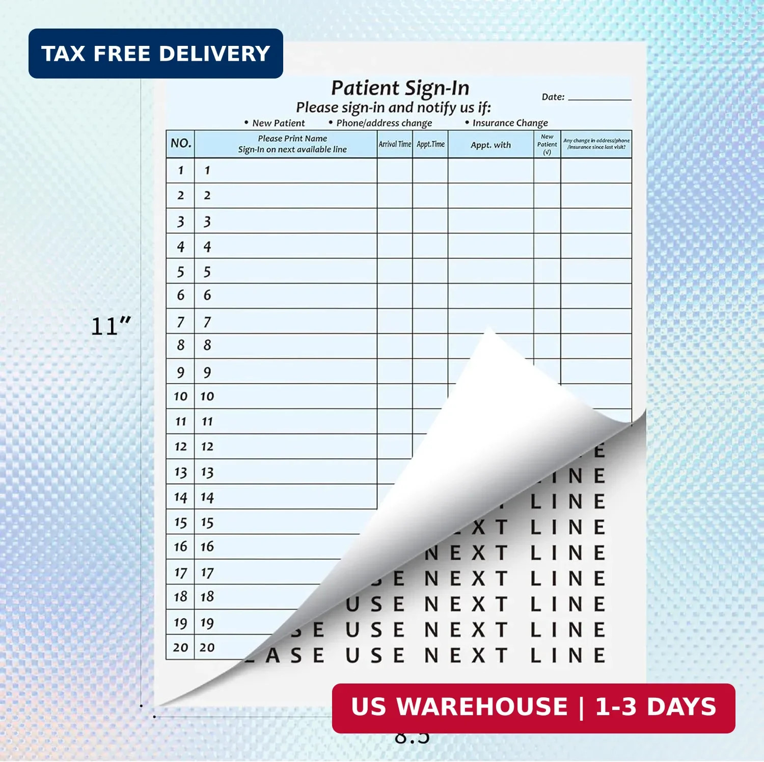 30Packs,Patient Sign in Sheets,HIPAA Compliant,Adhesive Peel-Off Patient Form