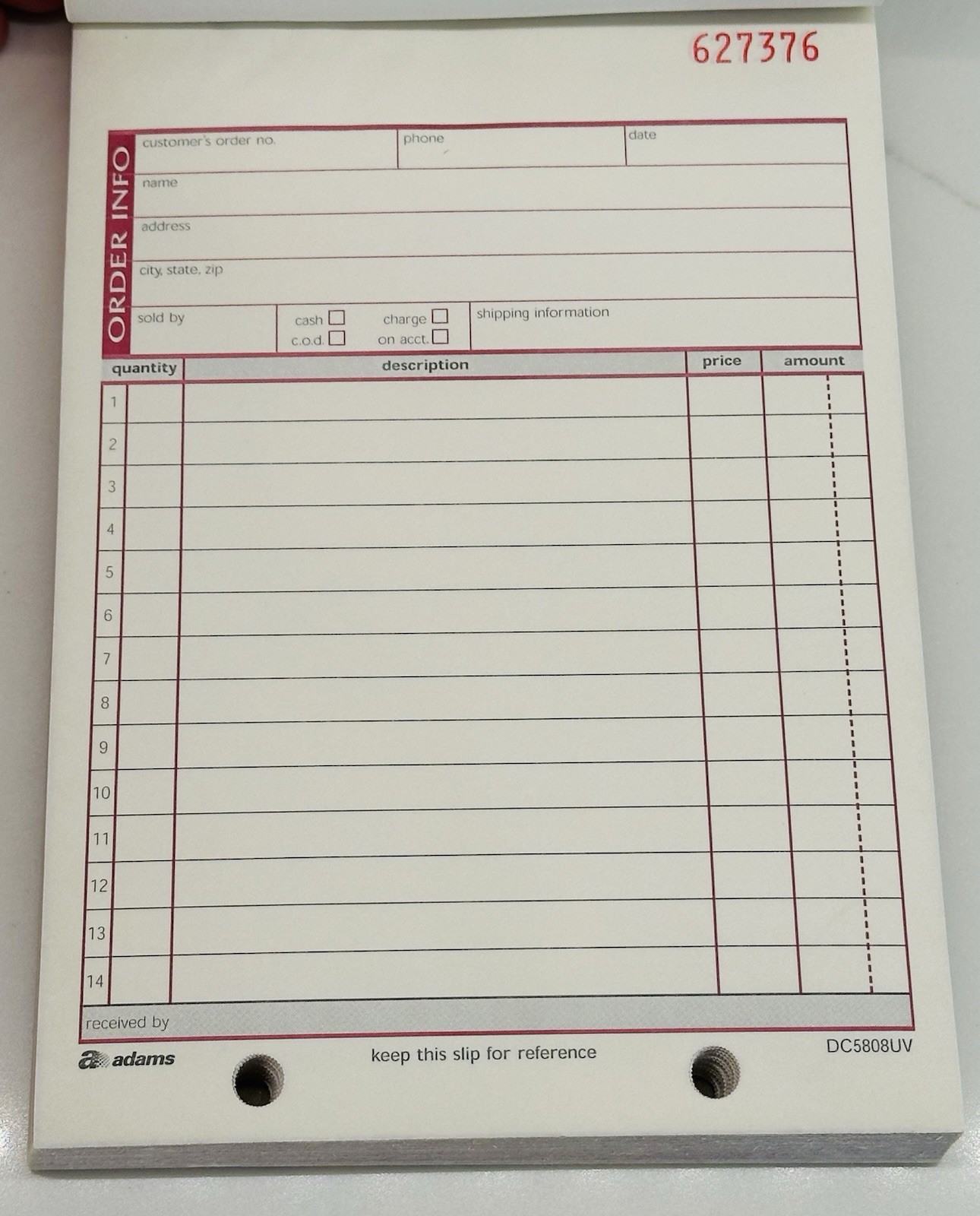 2 Pack Sales Order Book Carbonless 2 part 75p each Adams DC5808UV