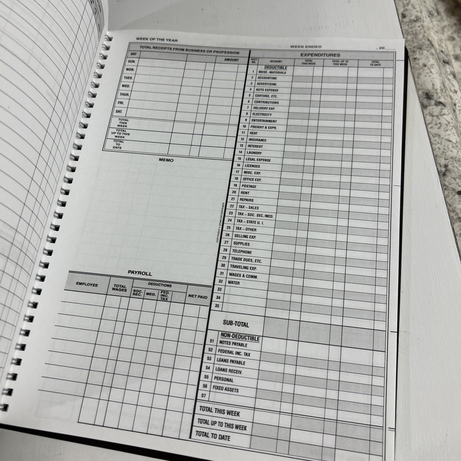 Dome DOM600 Bookkeeping Record Book Weekly 128 Pages 9 x11 Inches, Brown