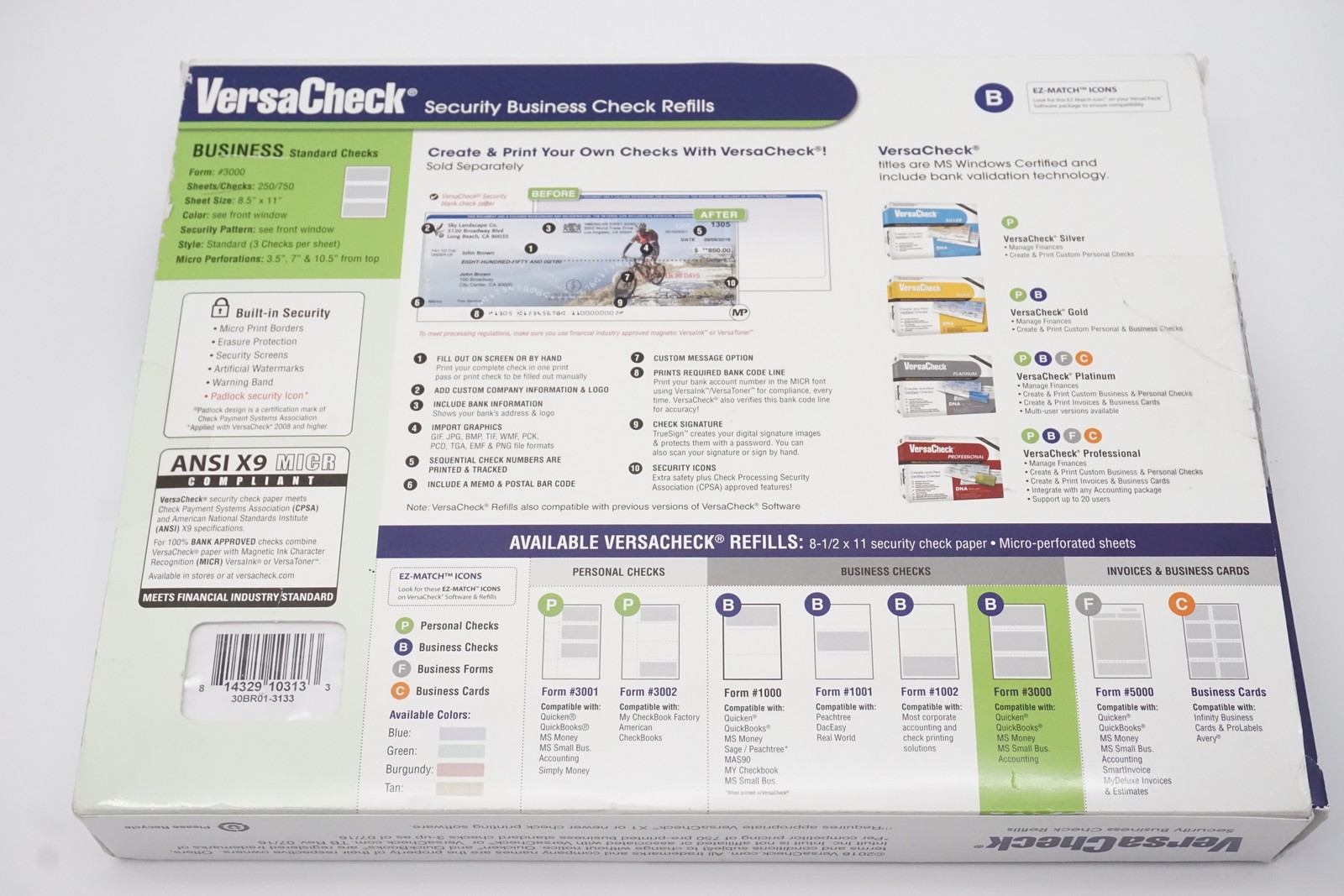 VersaCheck Form 3000 750 Blank Security Business Check Refills