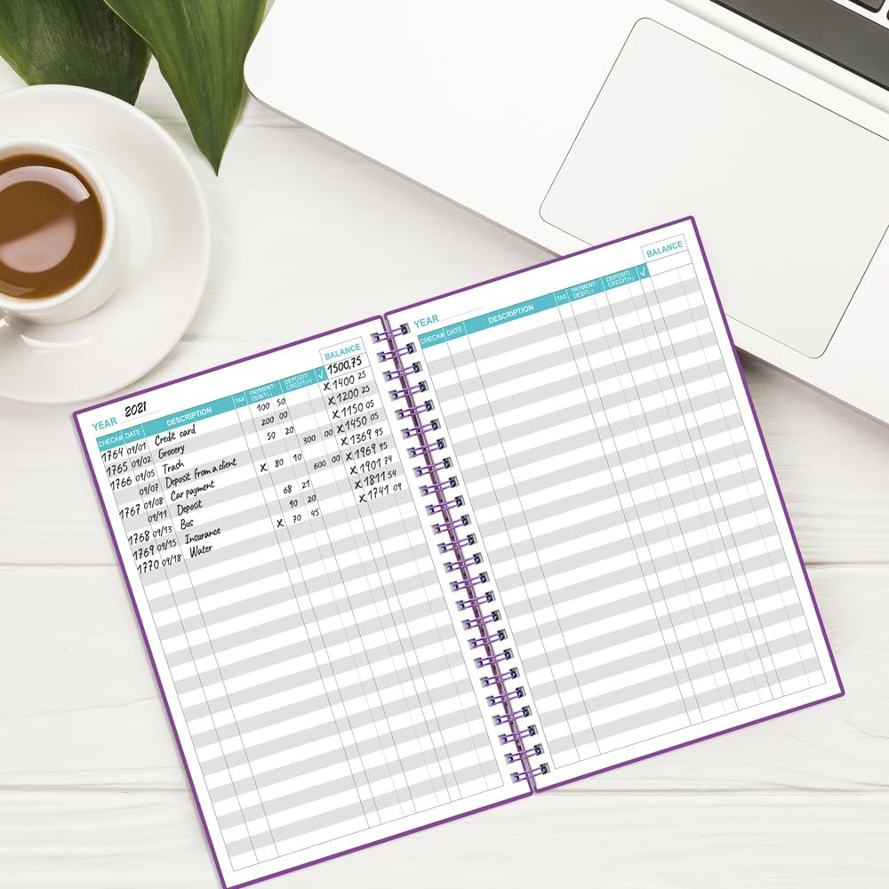 A5 Purple Check Register – Stylish Expense Ledger for Personal & Business Use