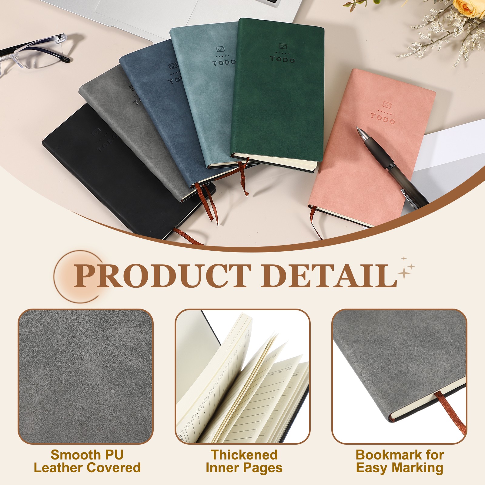 2Pcs to Do Notebook, A6 6.8 x 3.7″ Daily Planner Notebook, Green/Grey