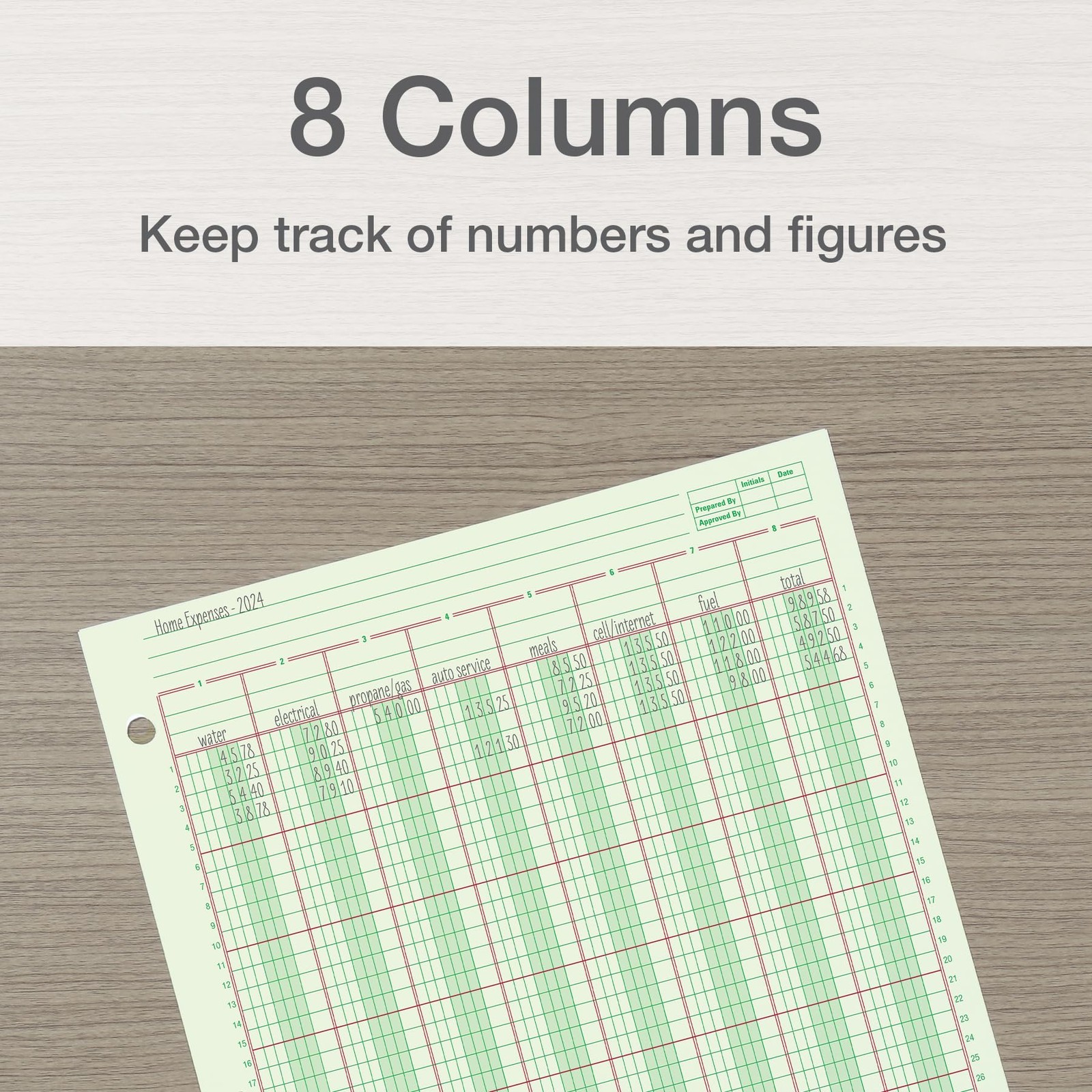 Adams Columnar Analysis Pad, 8 Column Ledger, 8.5″ x 11″, 100 Pages (50 Green