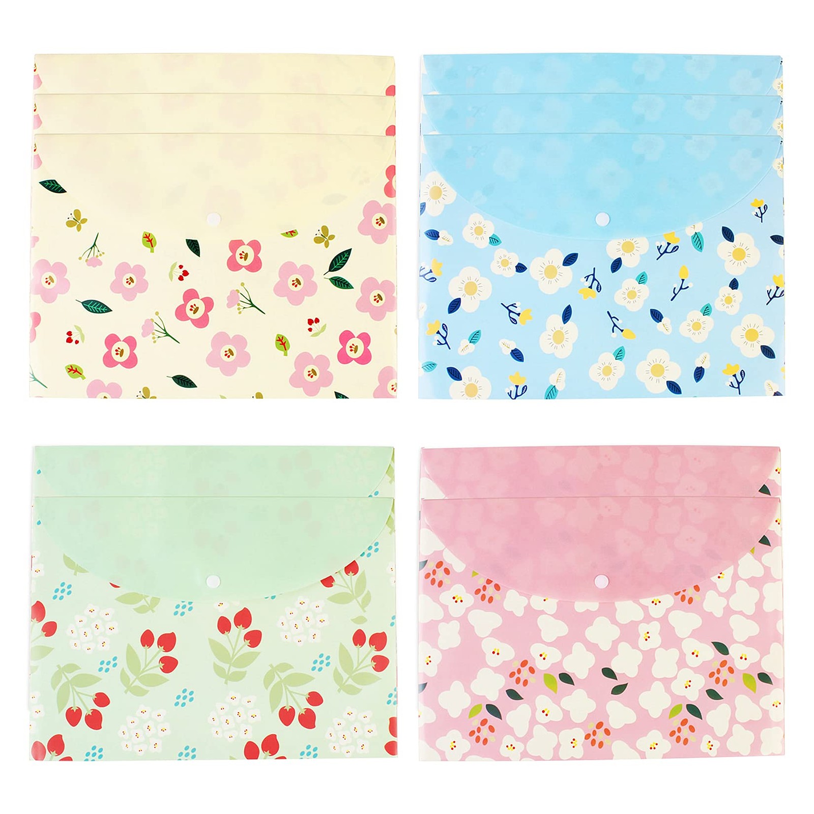 10 pcs Style Floral Printed A4 Paper Document File Folder Poly A4, 4 Color