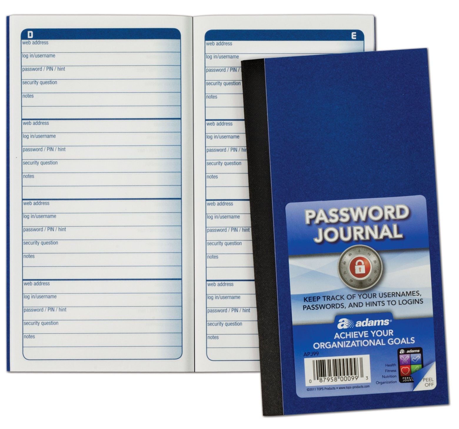 Adams Password Journal, 1 Count, 6.25 x 3.25 Inches, Blue, Alphabetically Organi