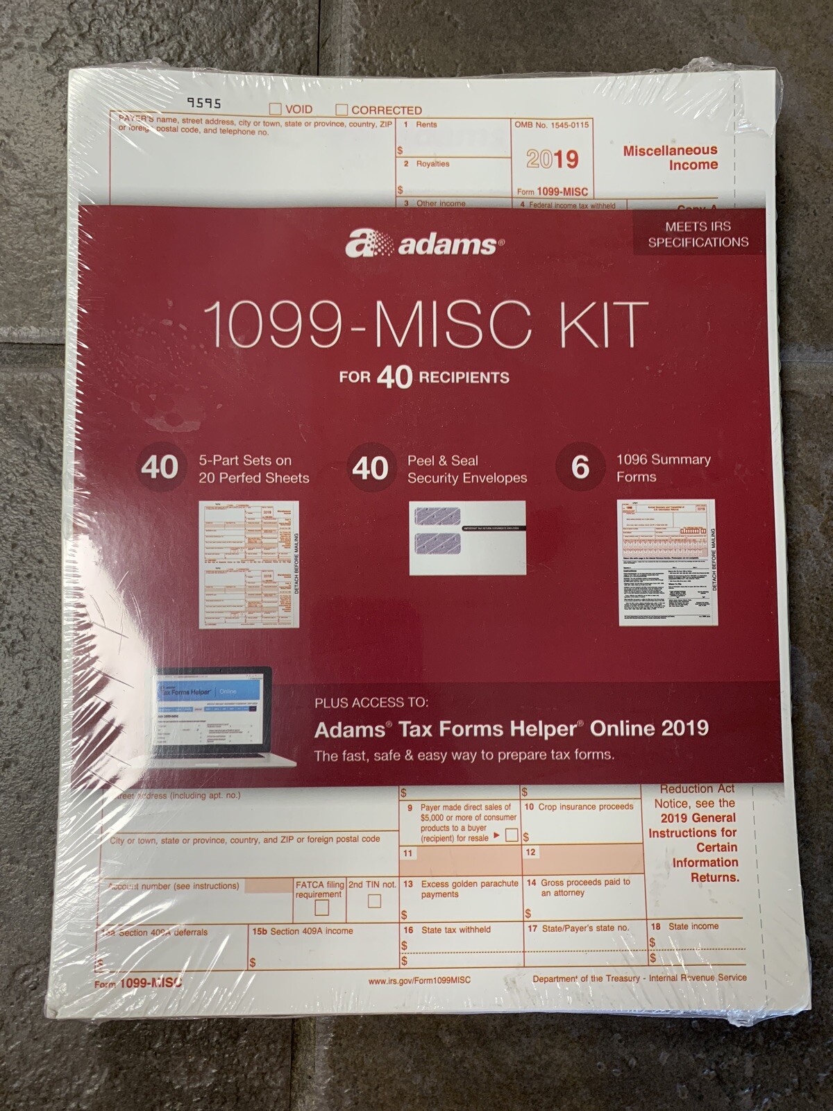 Adams 2019 1099-MISC Tax Kit and 1096, Laser Tax for 40 Recipients