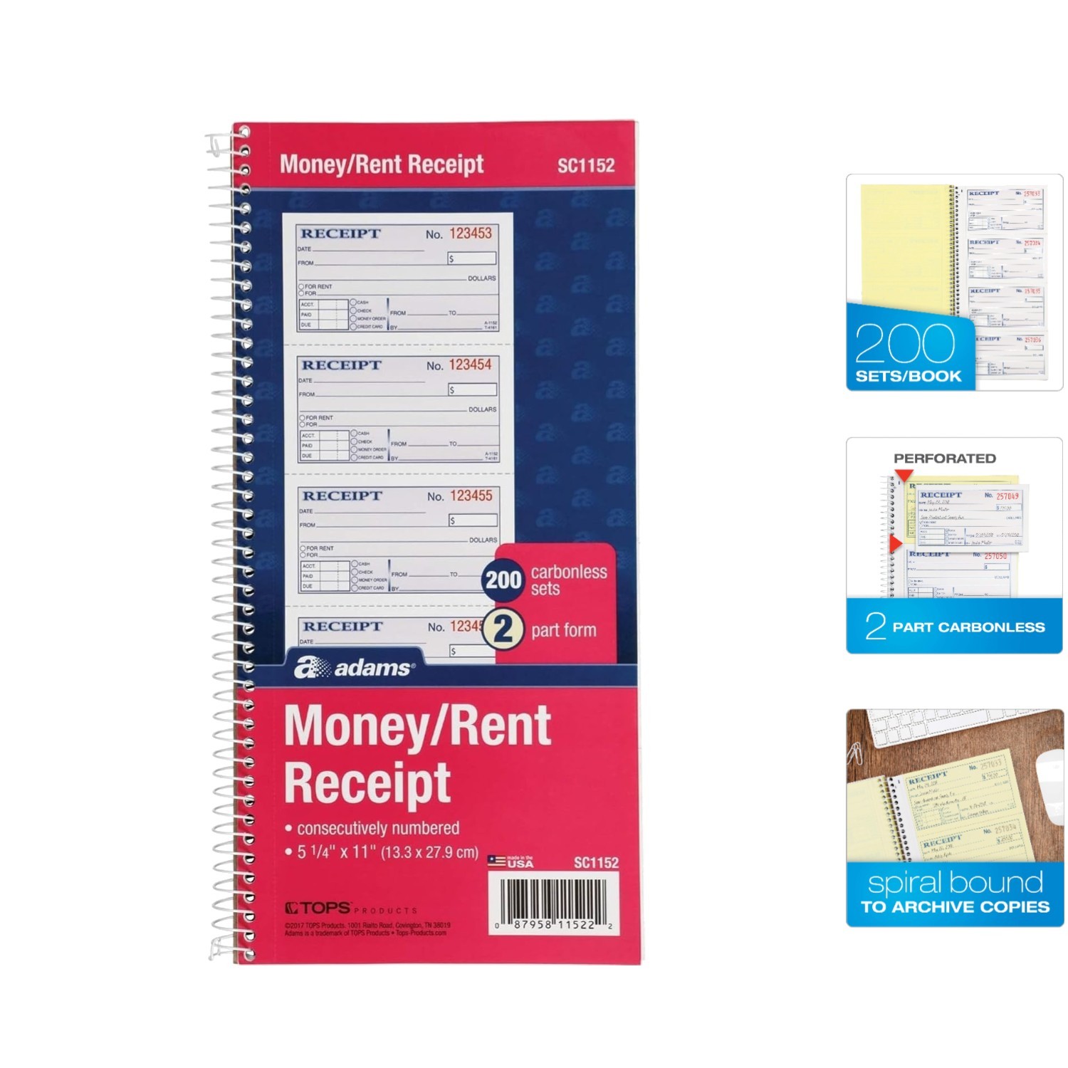 Spiral Bound 2-Part Money & Rent Receipts – Perfect for Small Businesses