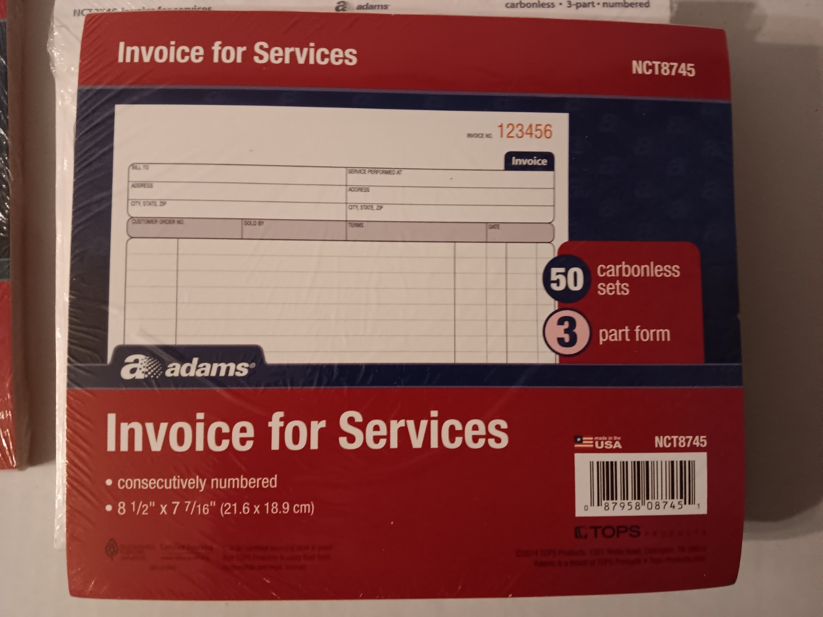 4 pack Adams Invoice for Services 50 Unit, 7.44 x 8.5 Inches, White/Canary/Pink