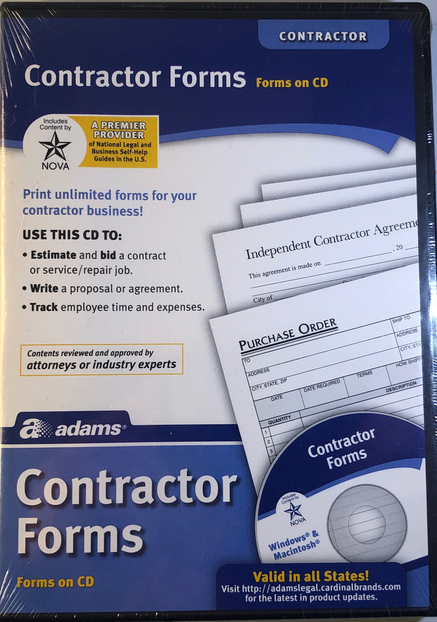 SHIP24H-Adams SS4301 Contractor Forms on CD Windows & Macintosh PDF & Excel-NEW
