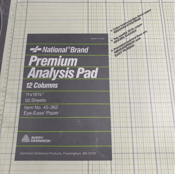 National Brand 12 Column Premium Analysis Pad Item 45-362 50 Sheets *New*
