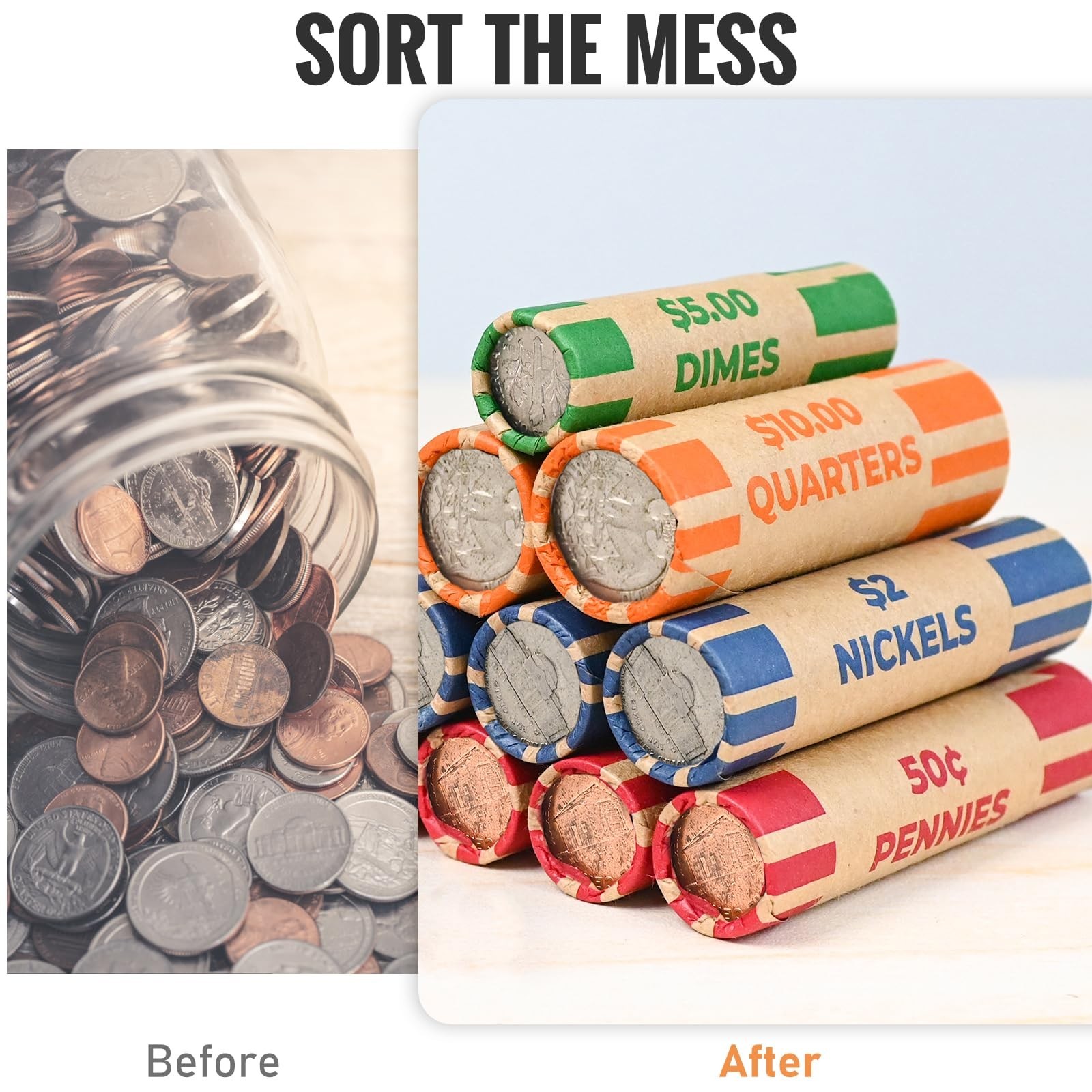 THEBLUETOUCH Preformed Coin Wrappers Rolls, Easy-Read Design with Larger Prin…