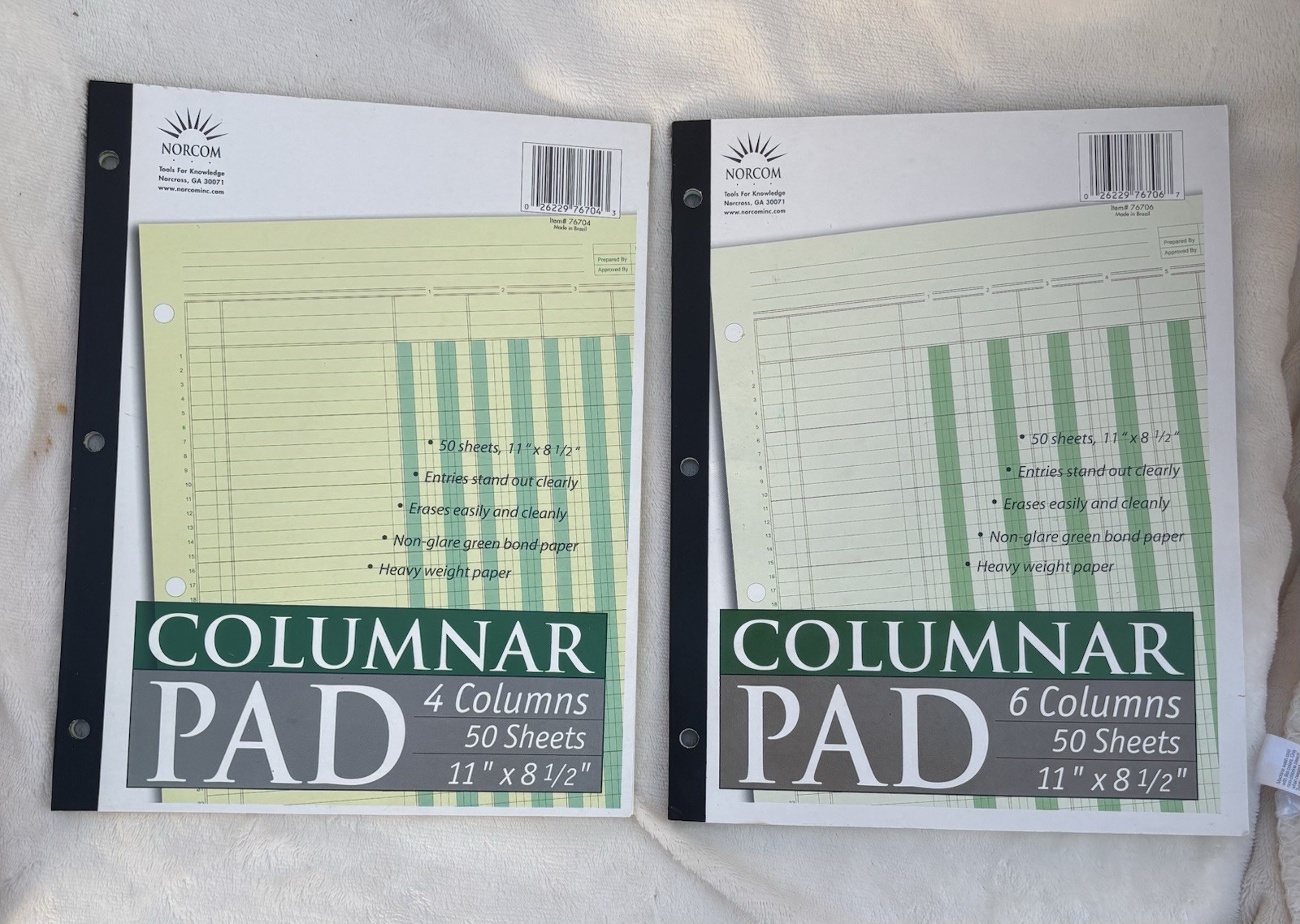 2X Norcom Columnar Ledger Pads 4 and 6 Columns 8.5″ x 11″ Letter Size 50 Sheets