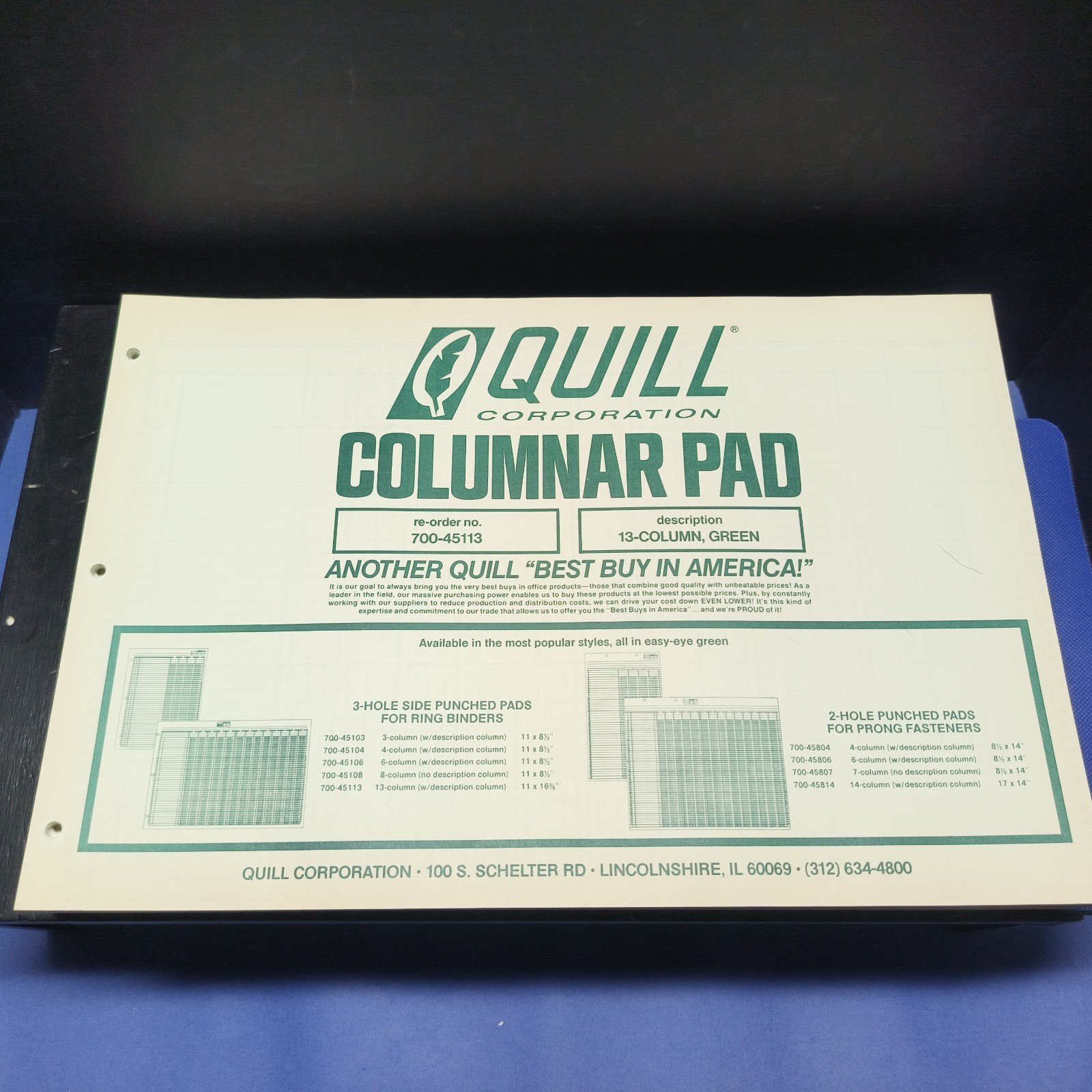 NEW Lot Of 2 Quill 13-Column Columnar Pad 11″x 16 3/8” 3 Hole Punched 7-45113