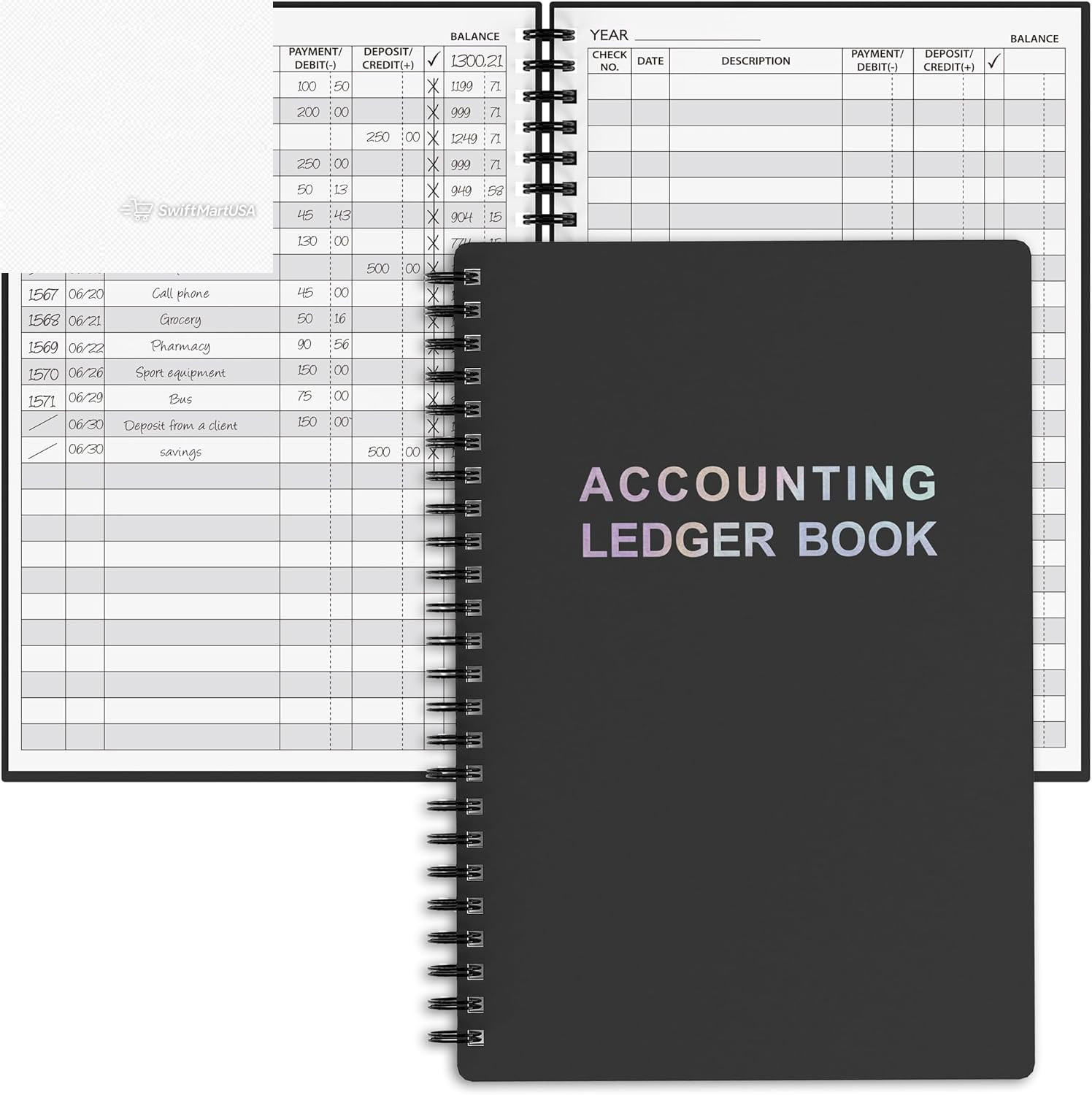 Accounting Ledger Book-A5 Check Register for Small Businesses5.8″ X 8.6″ (Black)
