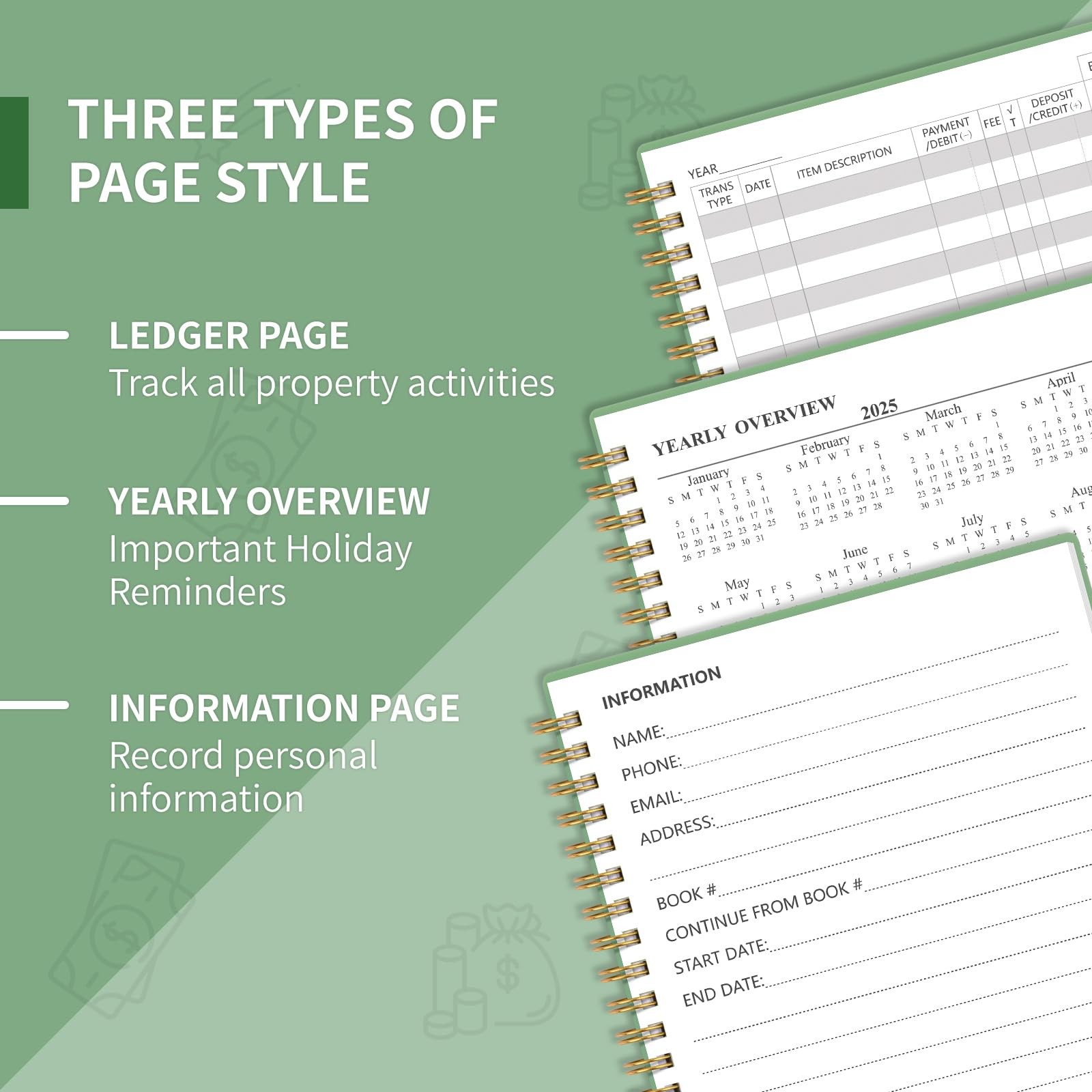 Accounting Ledger Book for Small Business Medium(8.4″ x 6.1″ ), Green