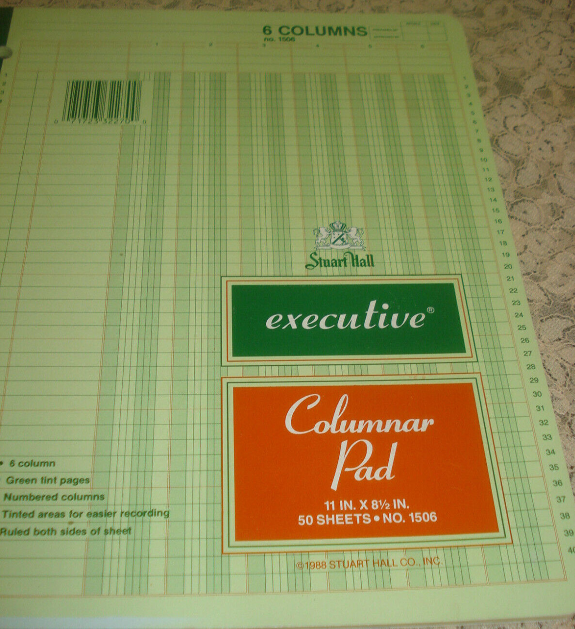 Vtg Stuart Hall Executive 8.5 X 11 Green Columnar Pad 50 Sheets 6 Columns 1506