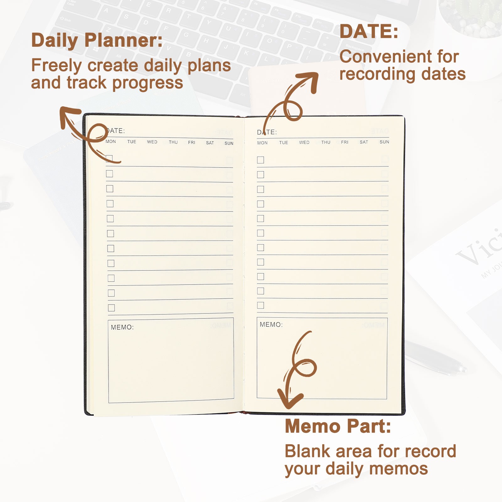 2Pcs to Do Notebook, A6 6.8 x 3.7″ Daily Planner Notebook, Green/Grey