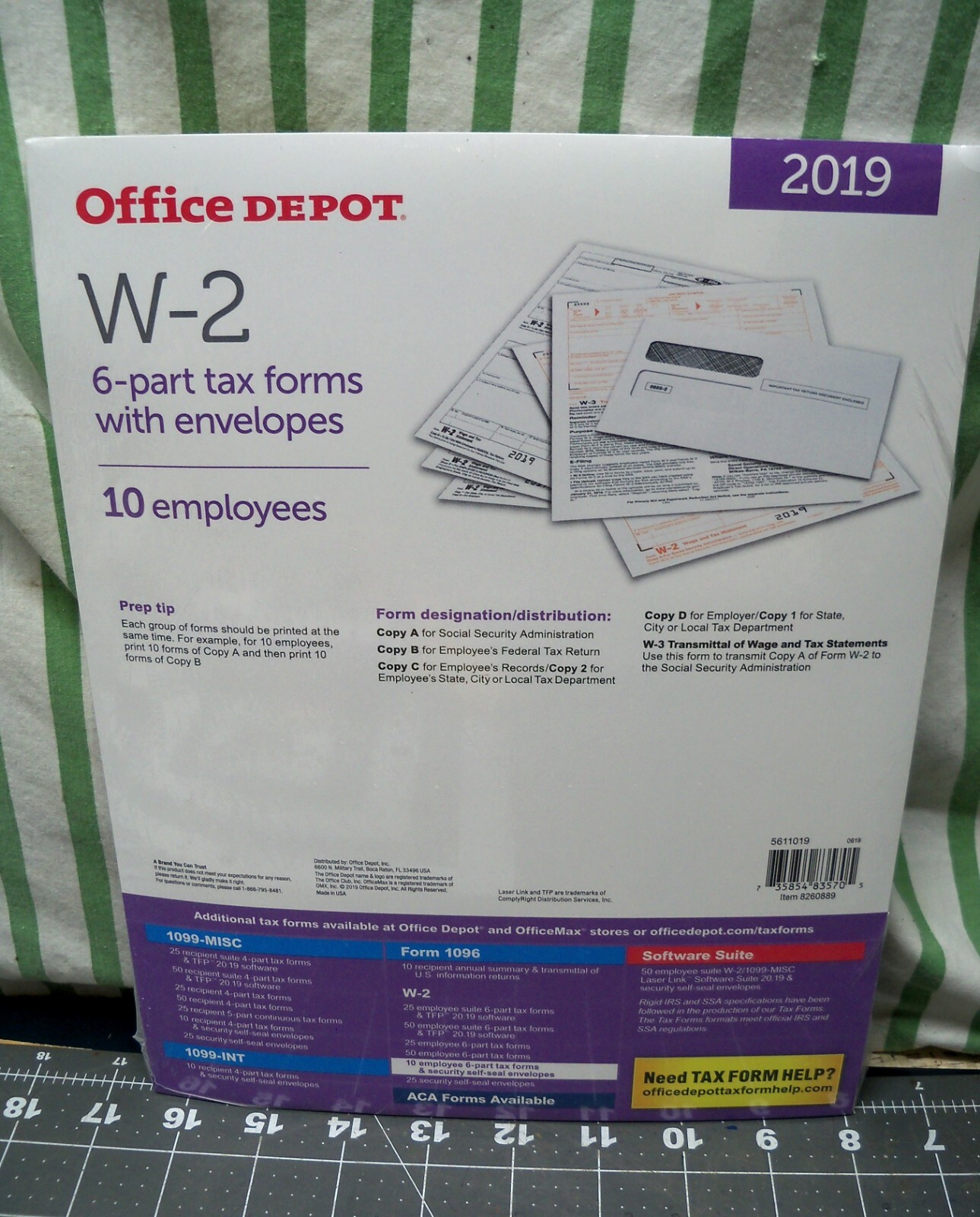 Office Depot W-2 Tax Forms w Envelopes 2019 6-Part 8-1/2″ x 11″ 10-PK Staples W2