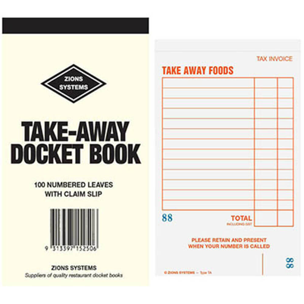 Zions Take Away Docket Book 100 Leaves Consecutively Numbered Perforated Slips