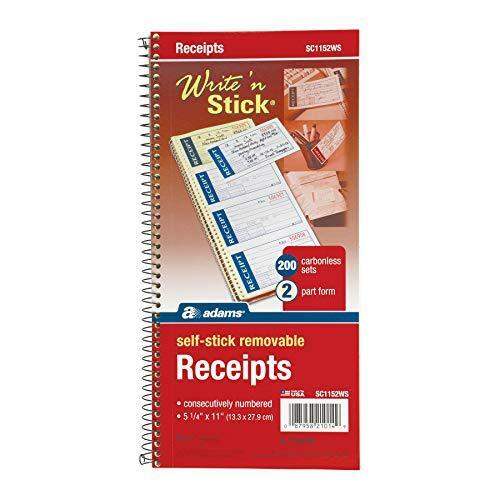 Adams Write n’ Stick Receipt Book, 2-Part, Carbonless, White/Canary, 5-1/4″ x