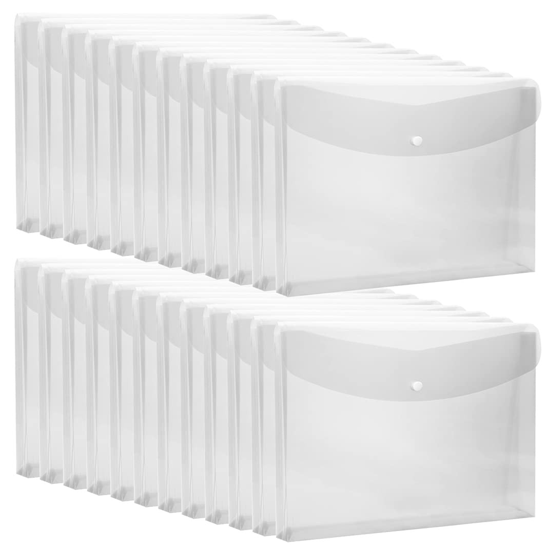24pcs Legal Size Clear Poly Floders, Plastic Envelopes with Snap White