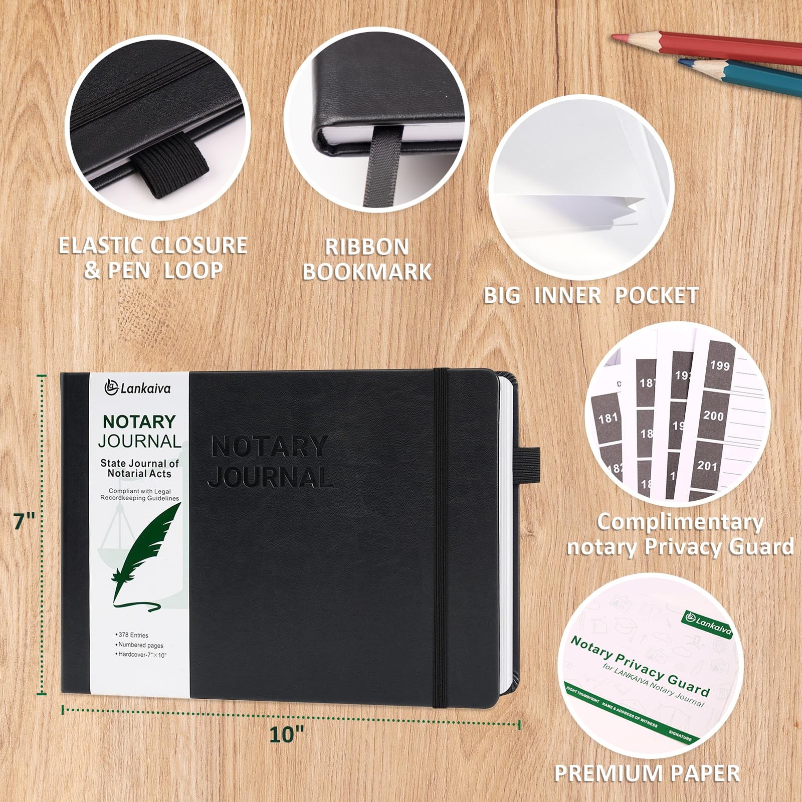 Notary Journal Log Book – 10″X7″ Executive Hardcover Black