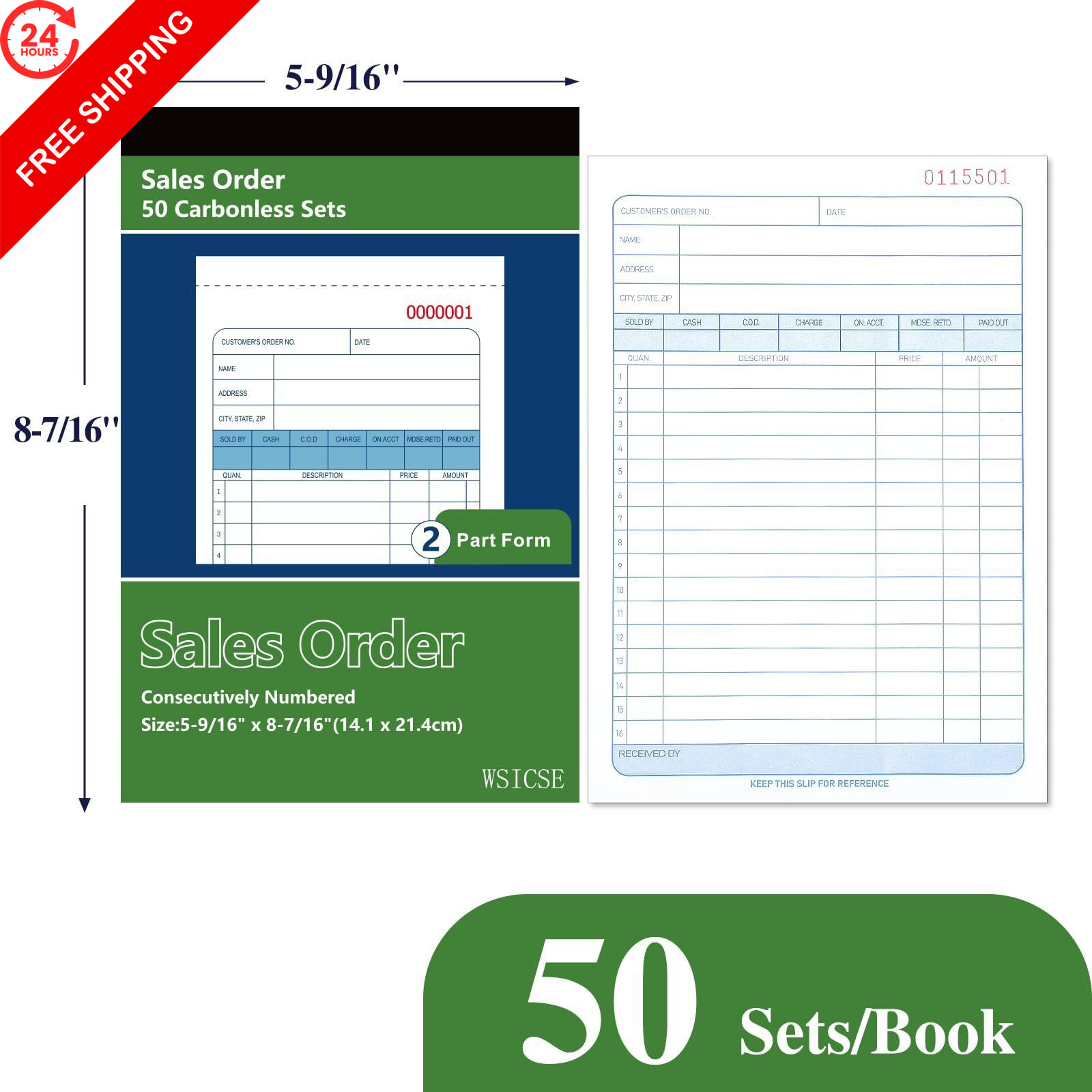 6 Pack Sales Order Book, 5-9/16 x 8-7/16″ Receipt Book with Carbon…