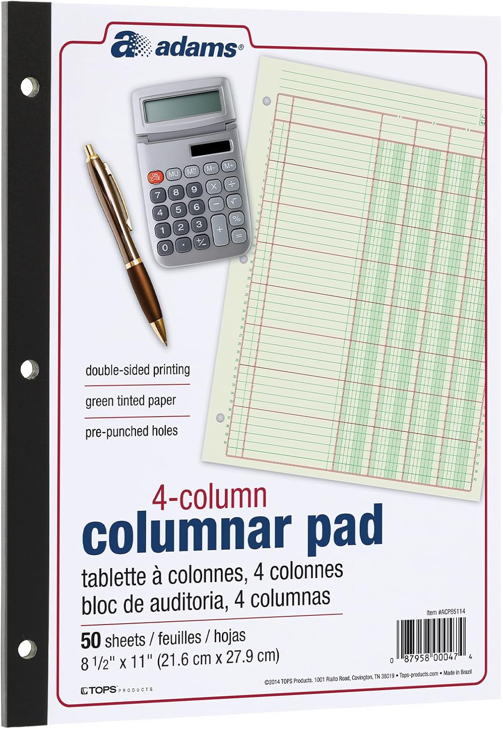Adams Columnar Analysis Pad, 4 Column Ledger, 8.5″ X 11″, 100 Pages (50 Sheets),