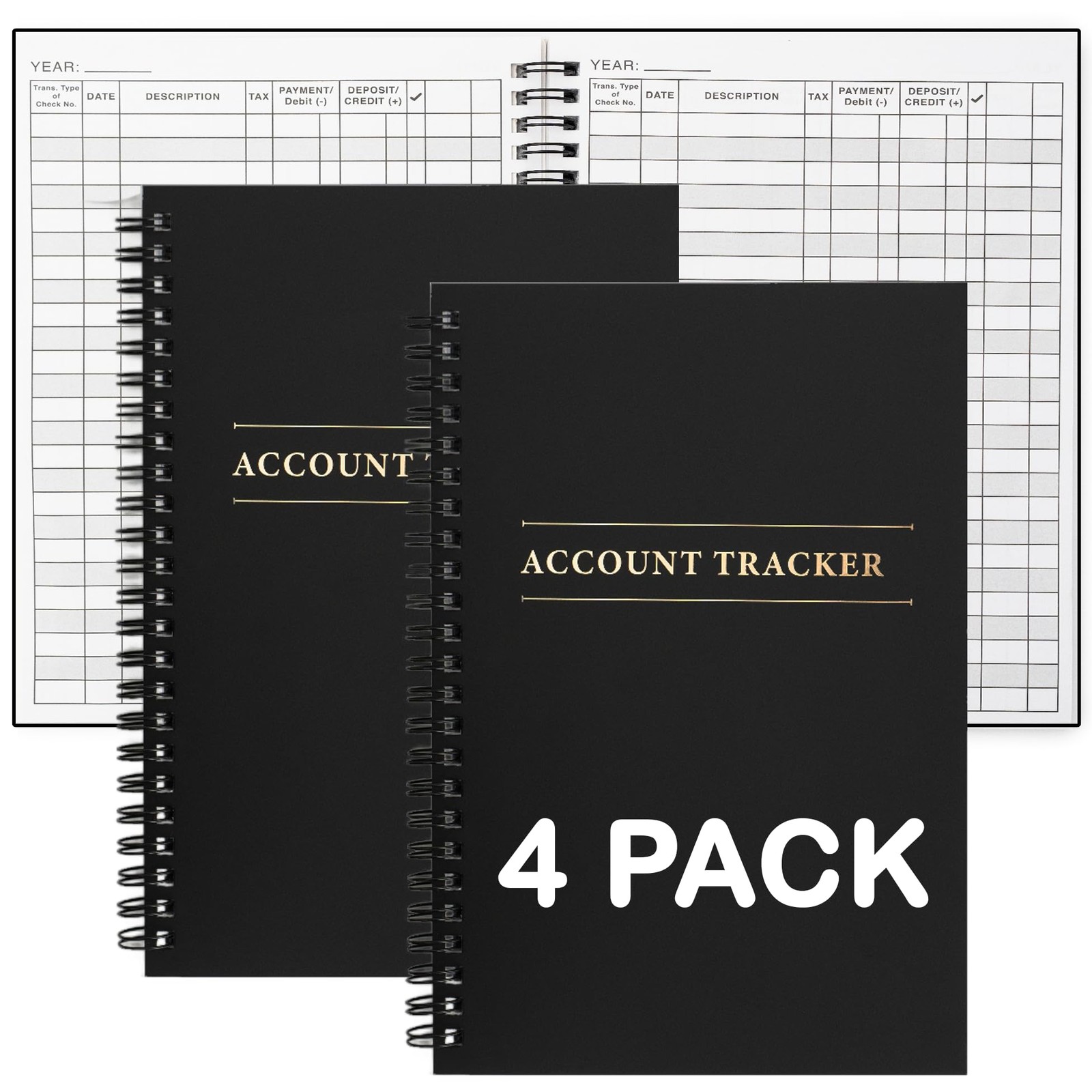 4 Pack Expense Tracker Ledger Book- Finance Black – 4 Pack, – 4