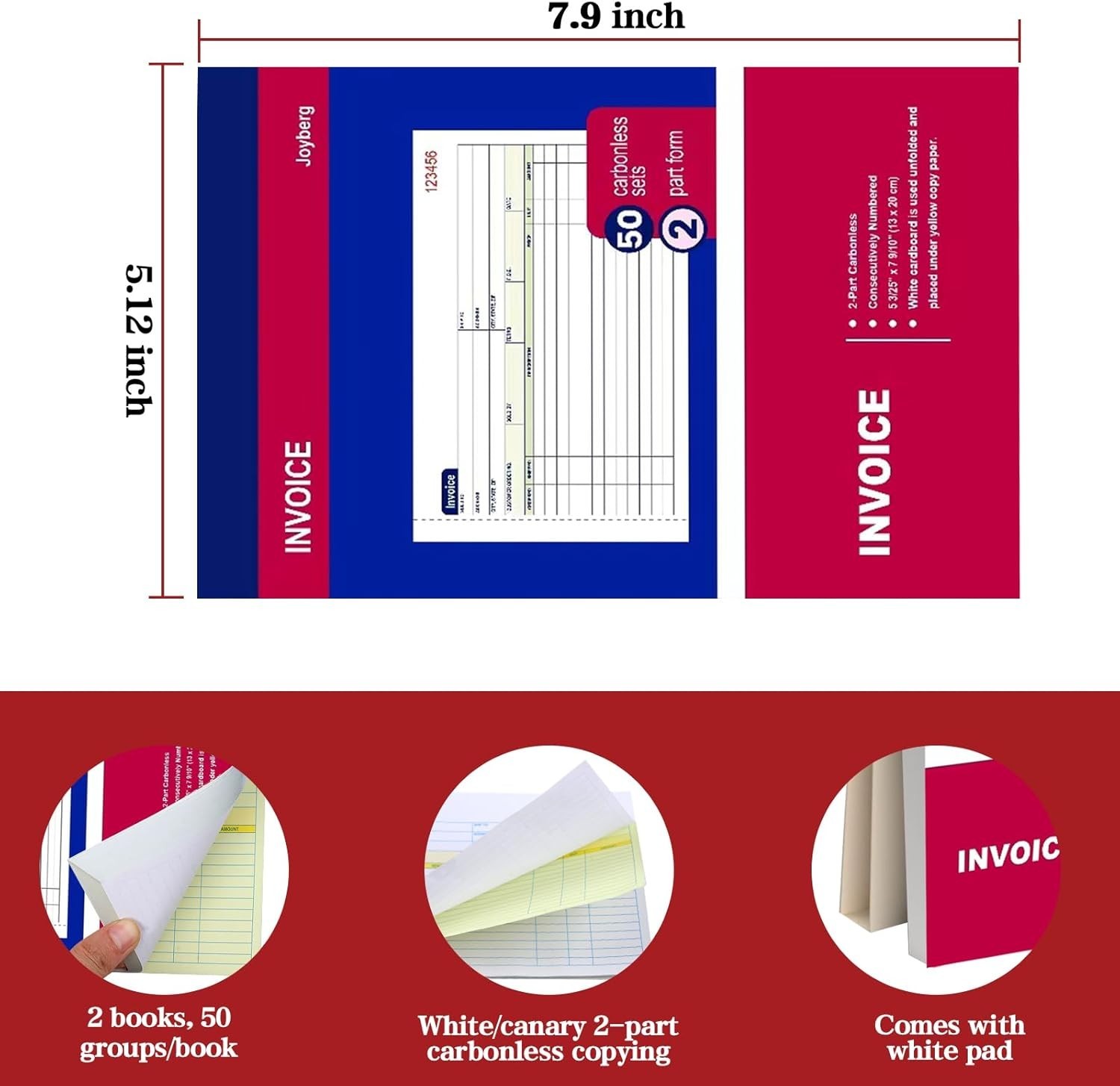 Professional 2-Part Carbonless Receipt Book | 50 Sets x 4 Packs | Small Business
