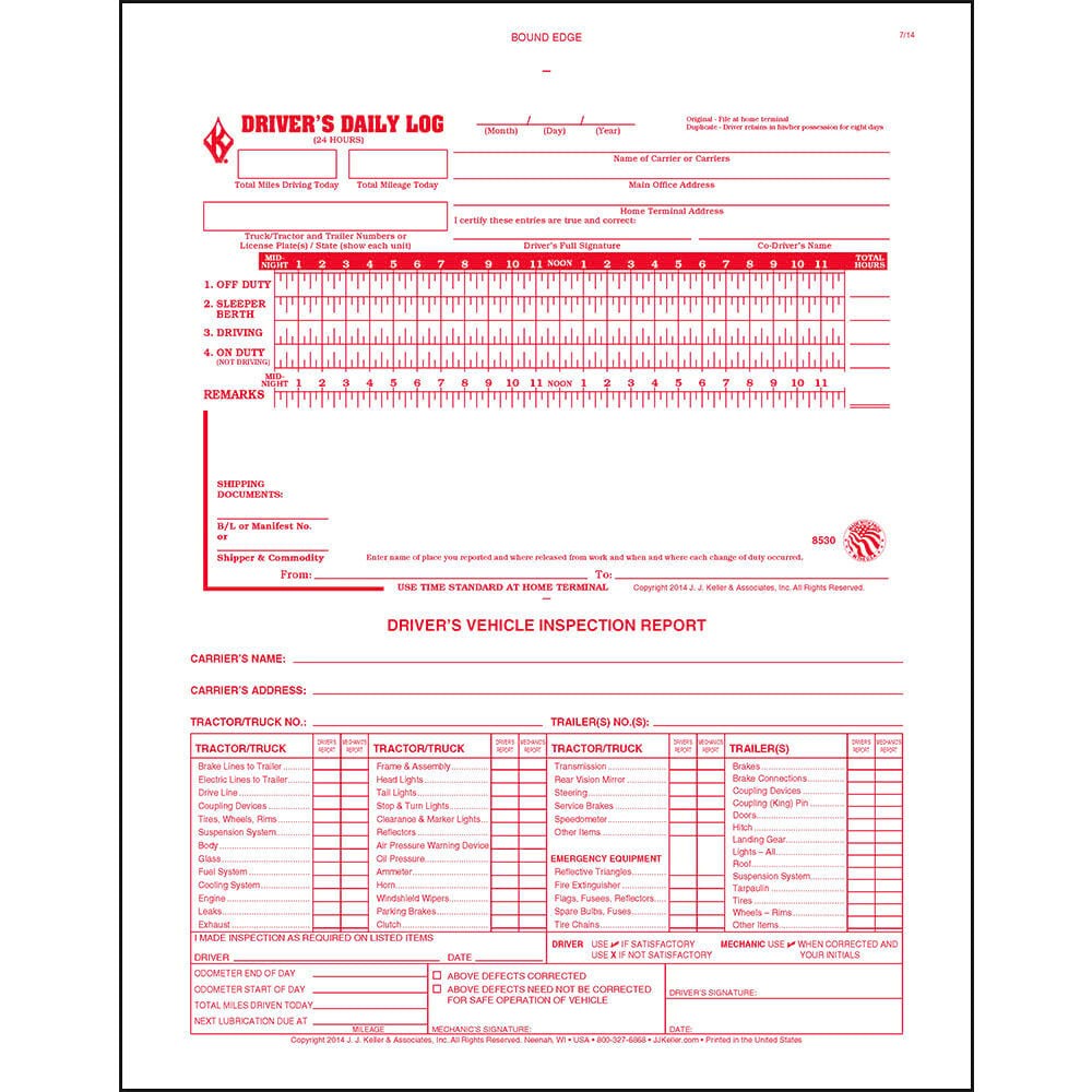 J. J. Keller 2-in-1 Driver Daily Log Book with Detailed DVIR, 2-Ply Carbonless,