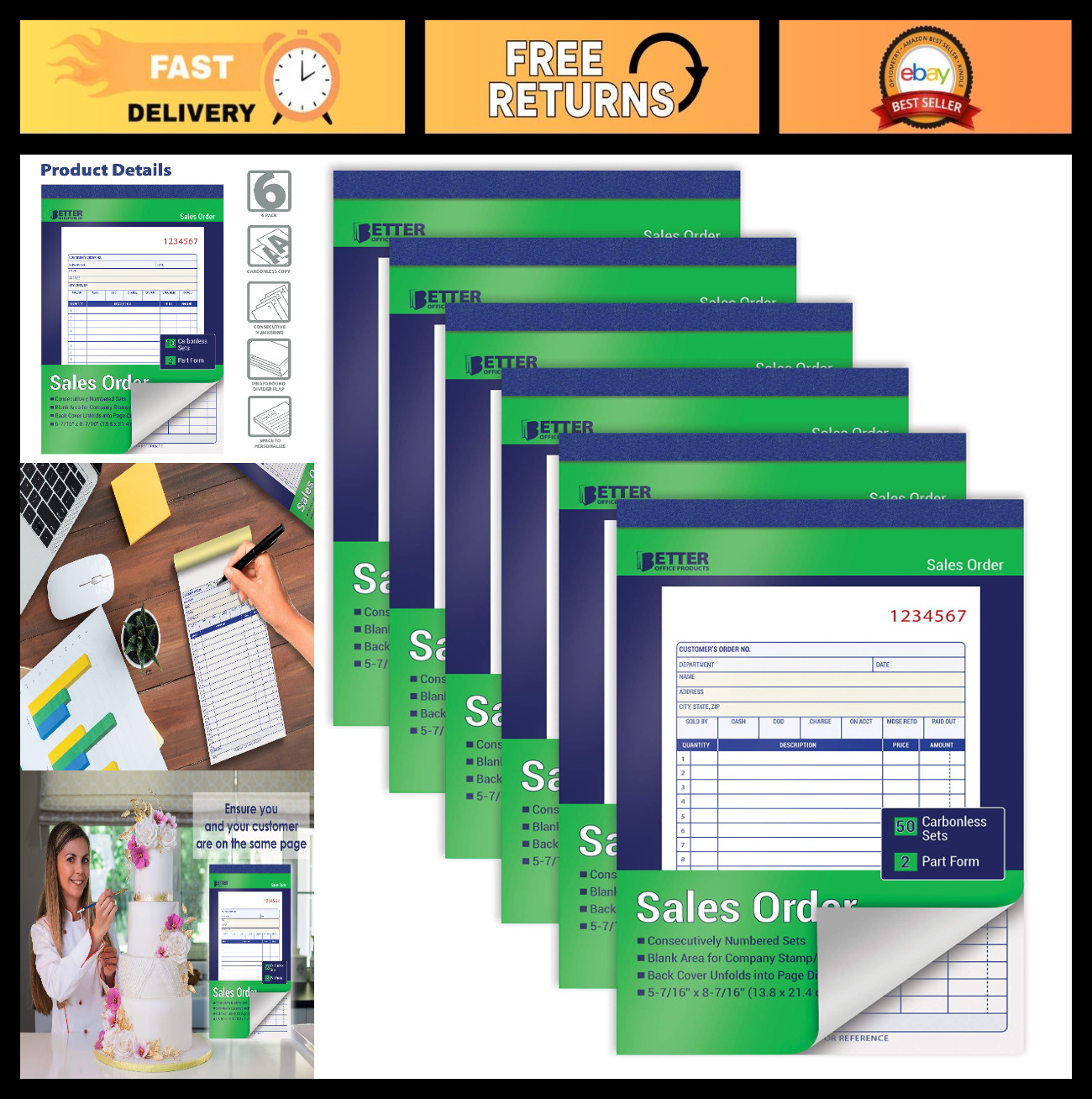 Sales Order Book 6 Pack – 2 Part Carbonless, 50 Sets, Invoice & Receipt Record
