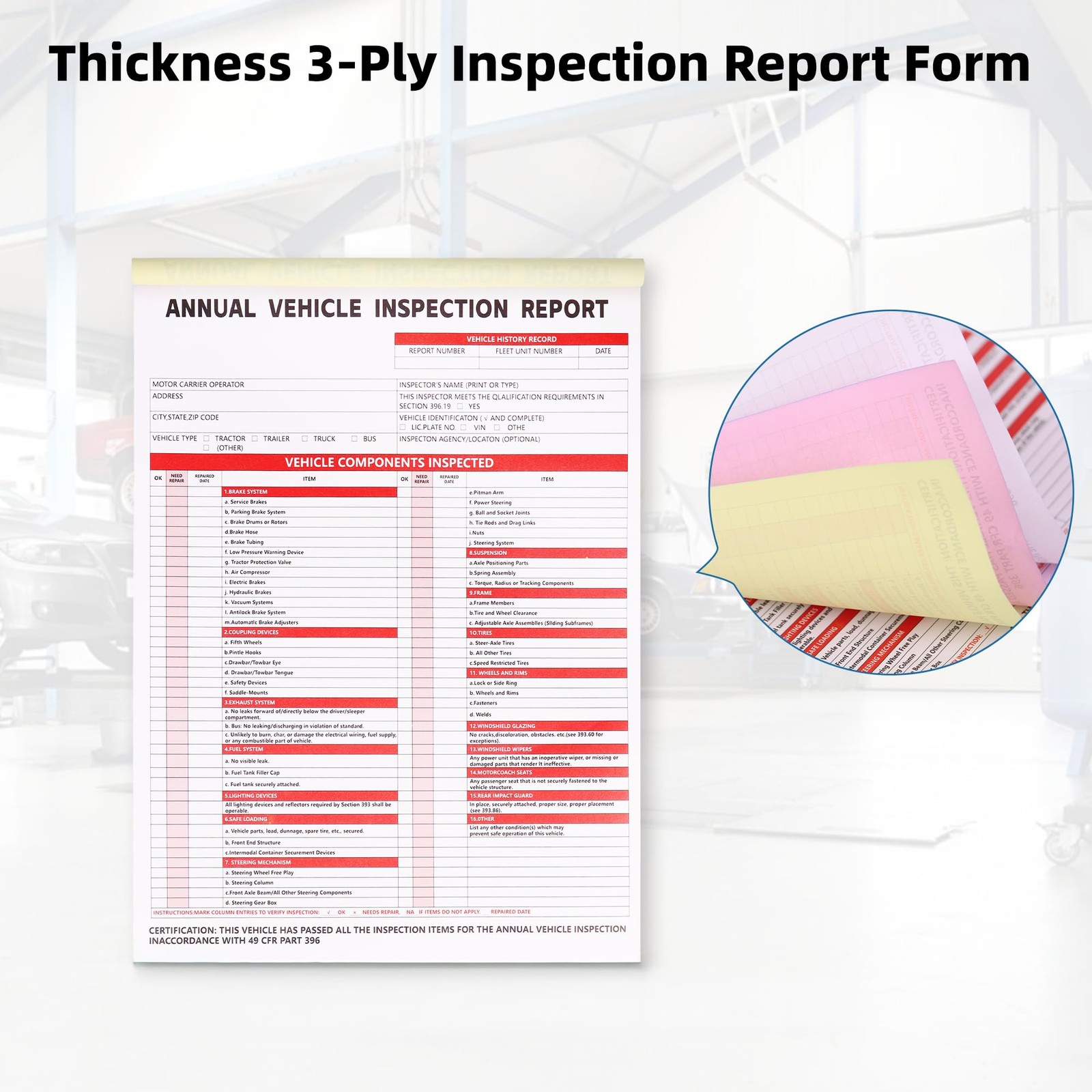 15-Pack Annual Vehicle Inspection Report Form, 3-Ply Carbonless Form and Hard…