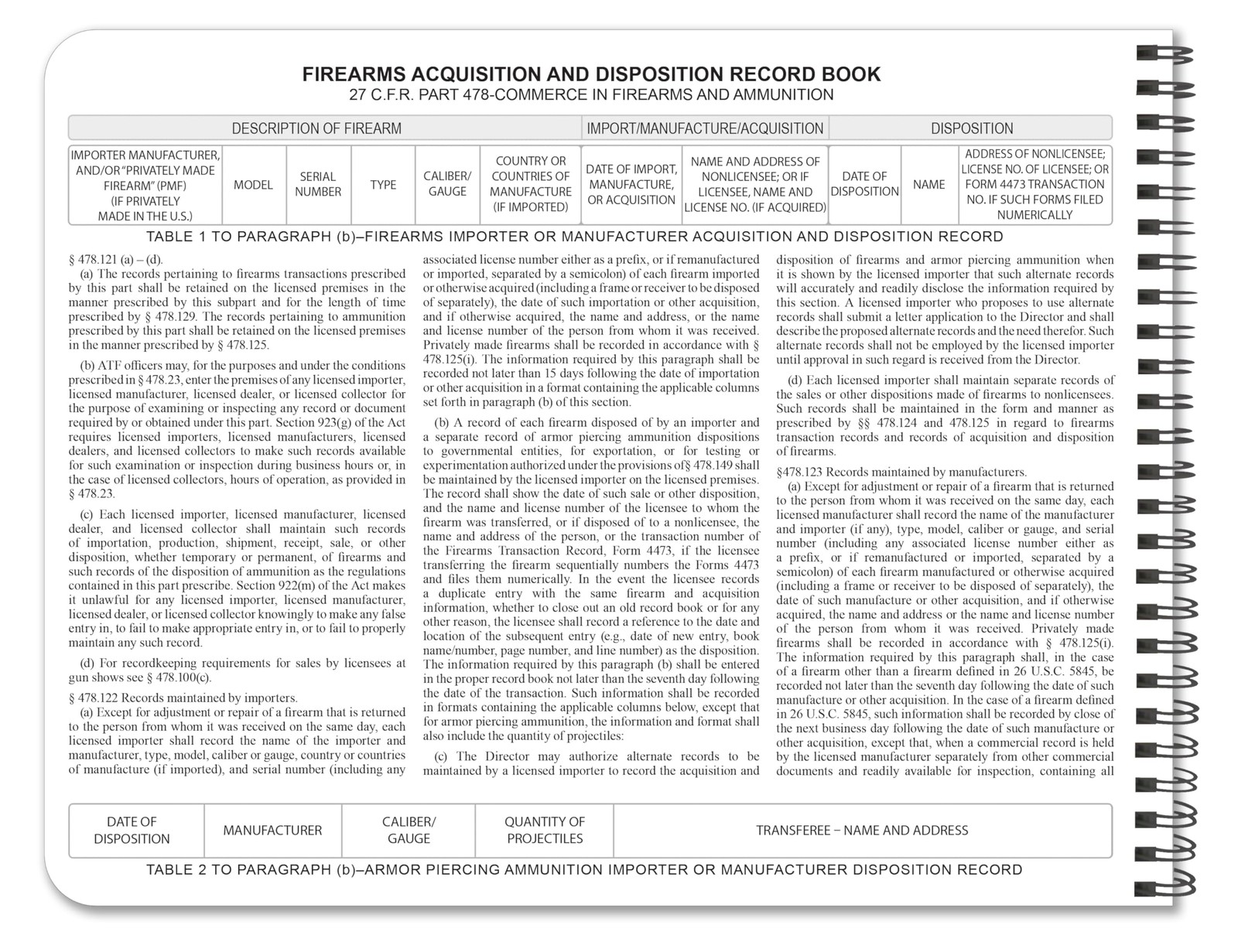 BookFactory Firearms Acquisition and Disposition A&D Gun Log Book 100 pages