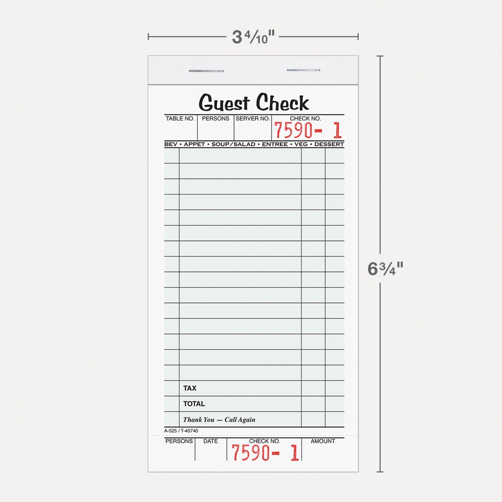 Adams Guest Check Pads, Single Part, Perforated, White, 3-2/5″ x 6-3/4 “, 50