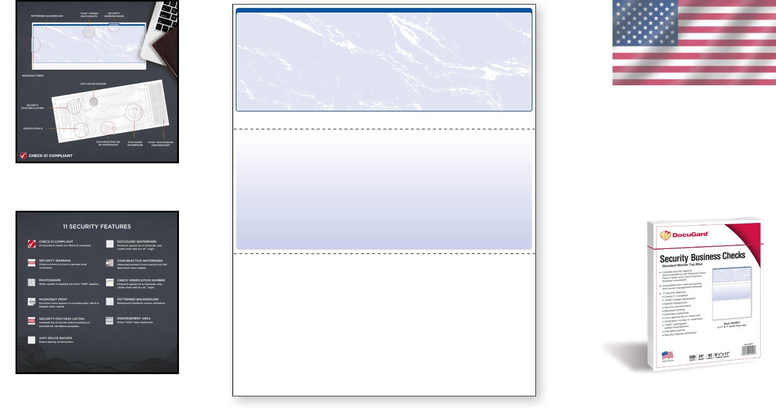 Uncoated Blue Marble High Security Checks – 11 Anti-Fraud Features, 500 Sheets
