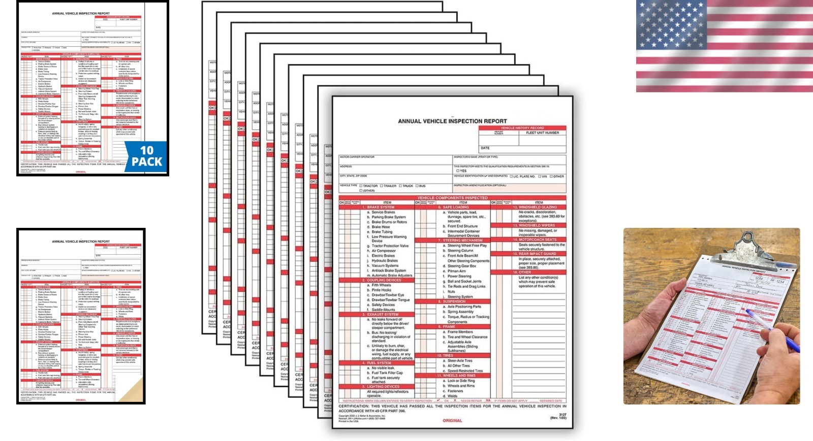 Annual Vehicle Inspection Report Forms – 10-Pack Carbonless & Made in USA