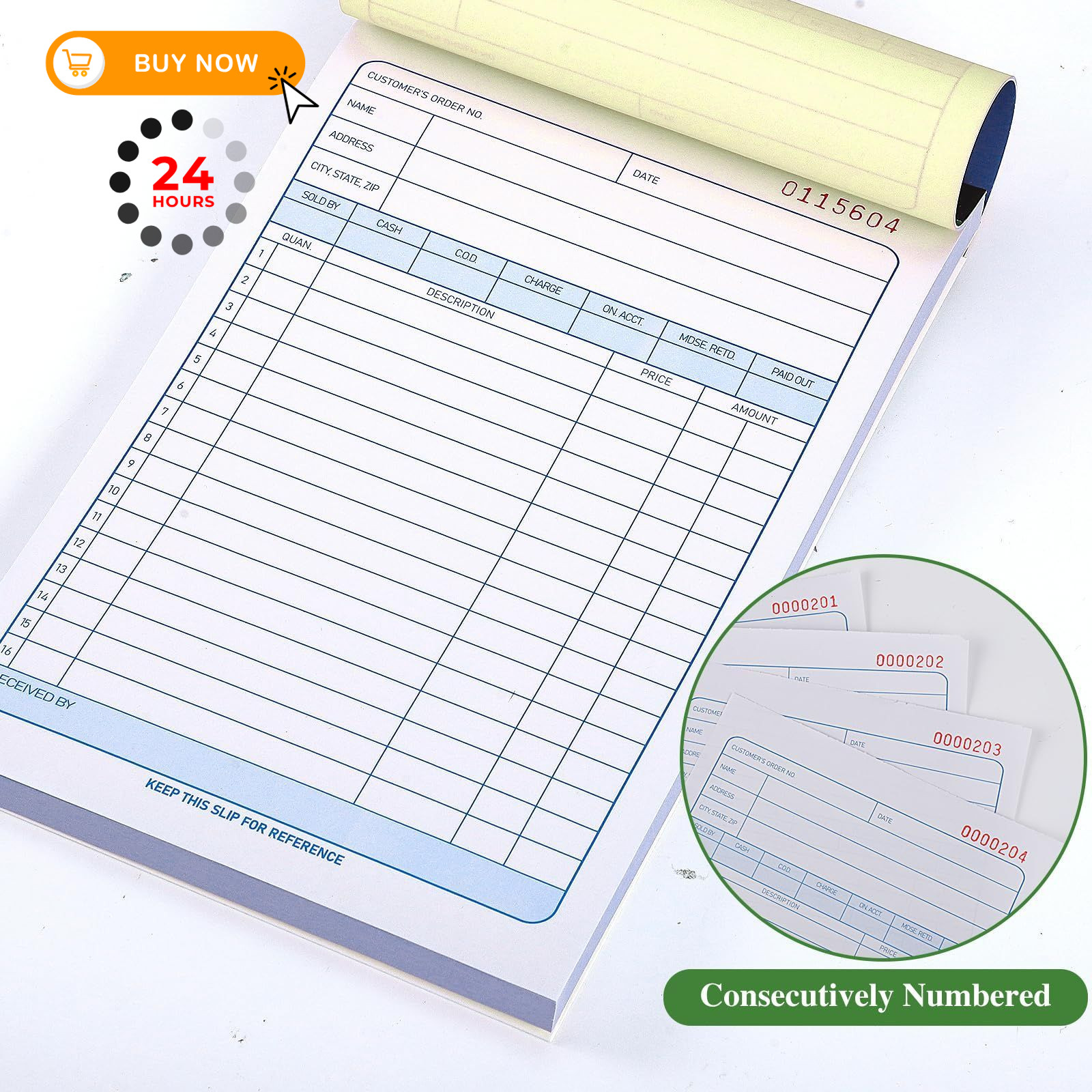6 Pack Sales Order Book, 5-9/16 x 8-7/16″ Receipt Book with Carbon…