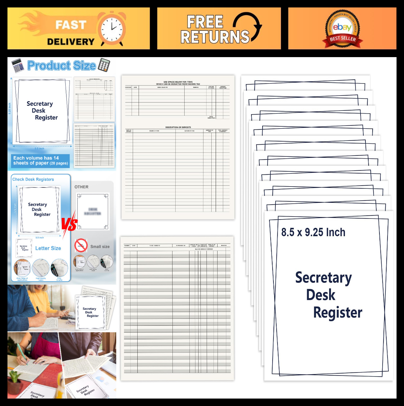 10 Pack Large Check Registers 8.5×9.25 Inch – Premium Transaction Desk Book