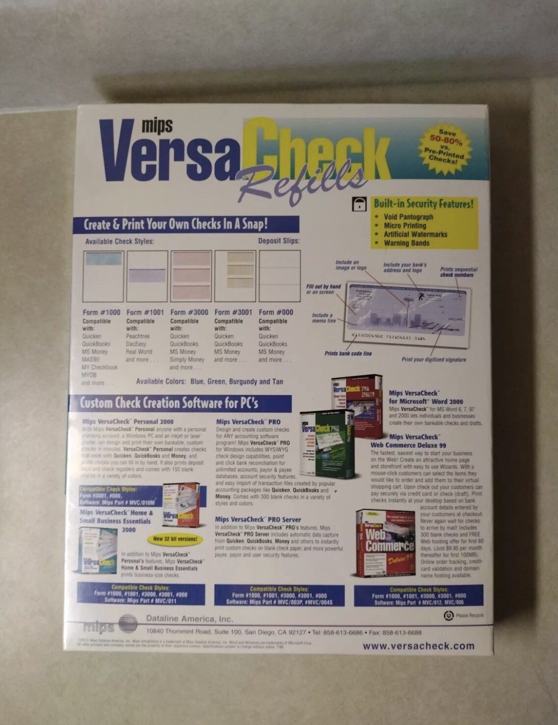 VersaCheck Refills Form #3000 Color Red 1500 Total Checks Box of 500 sheets